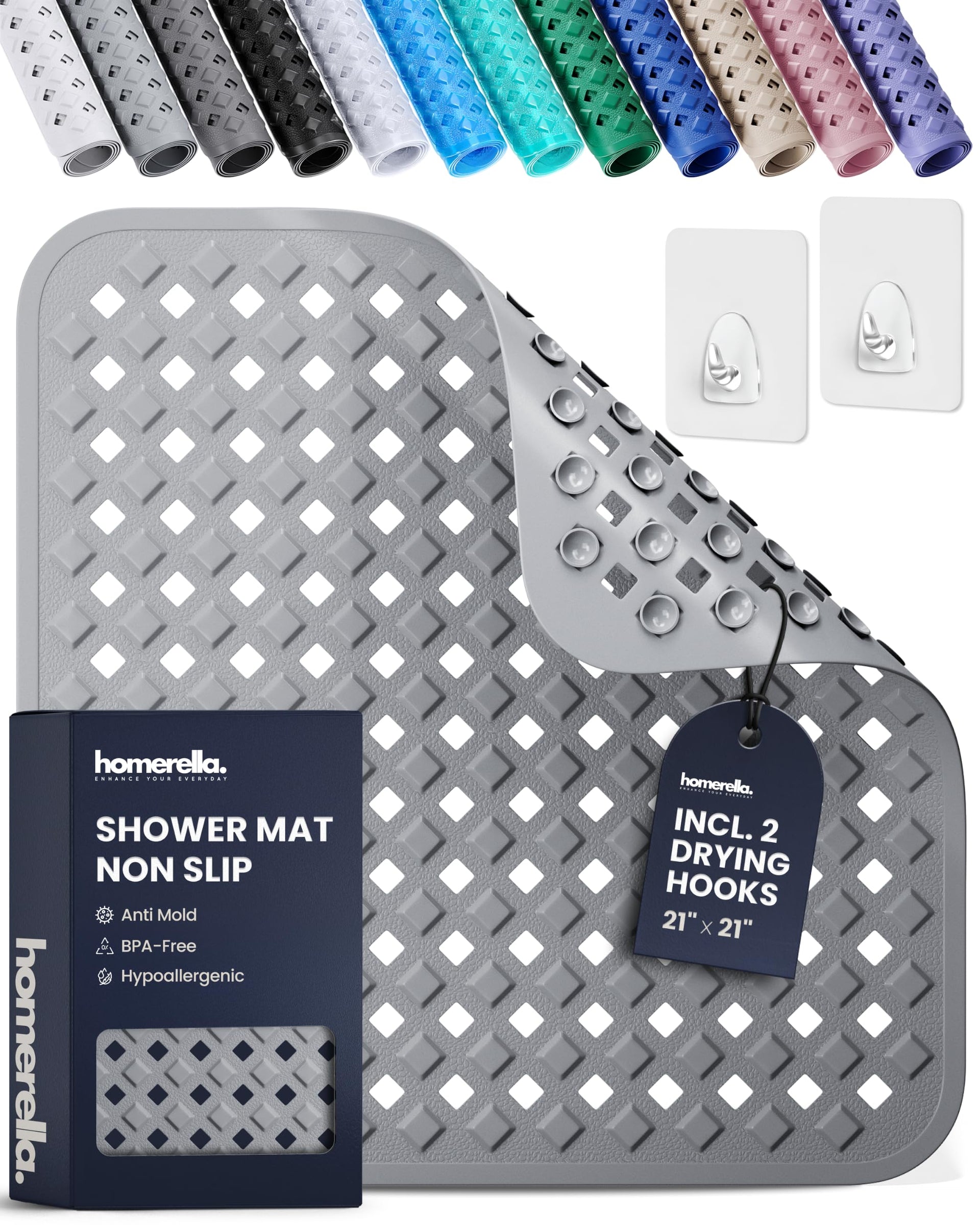 Square Shower Mat Non Slip Anti Mold 21x21 Anti Slip Shower Mat