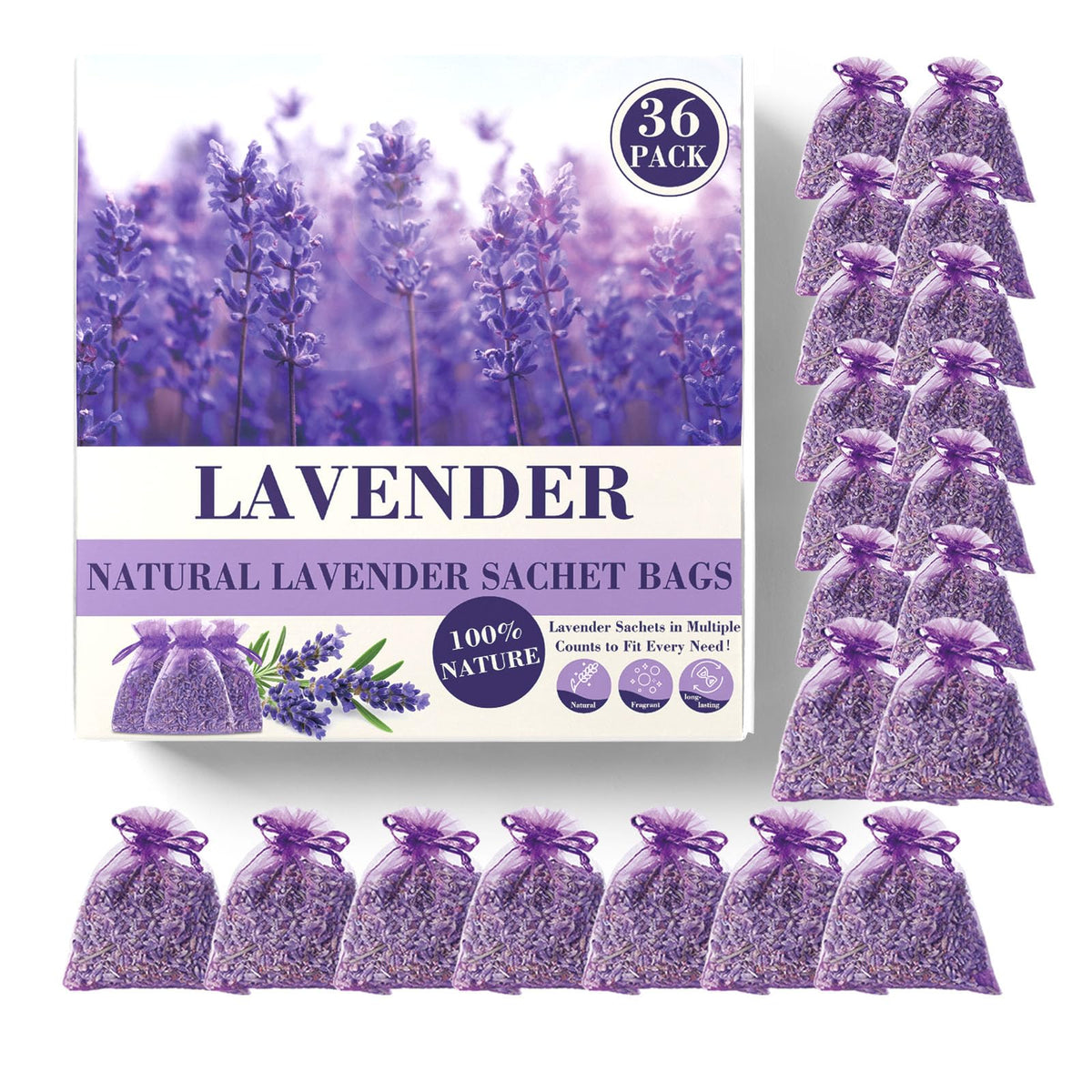 36 Pack French Dried Lavender Sachet Bags (36 Count)