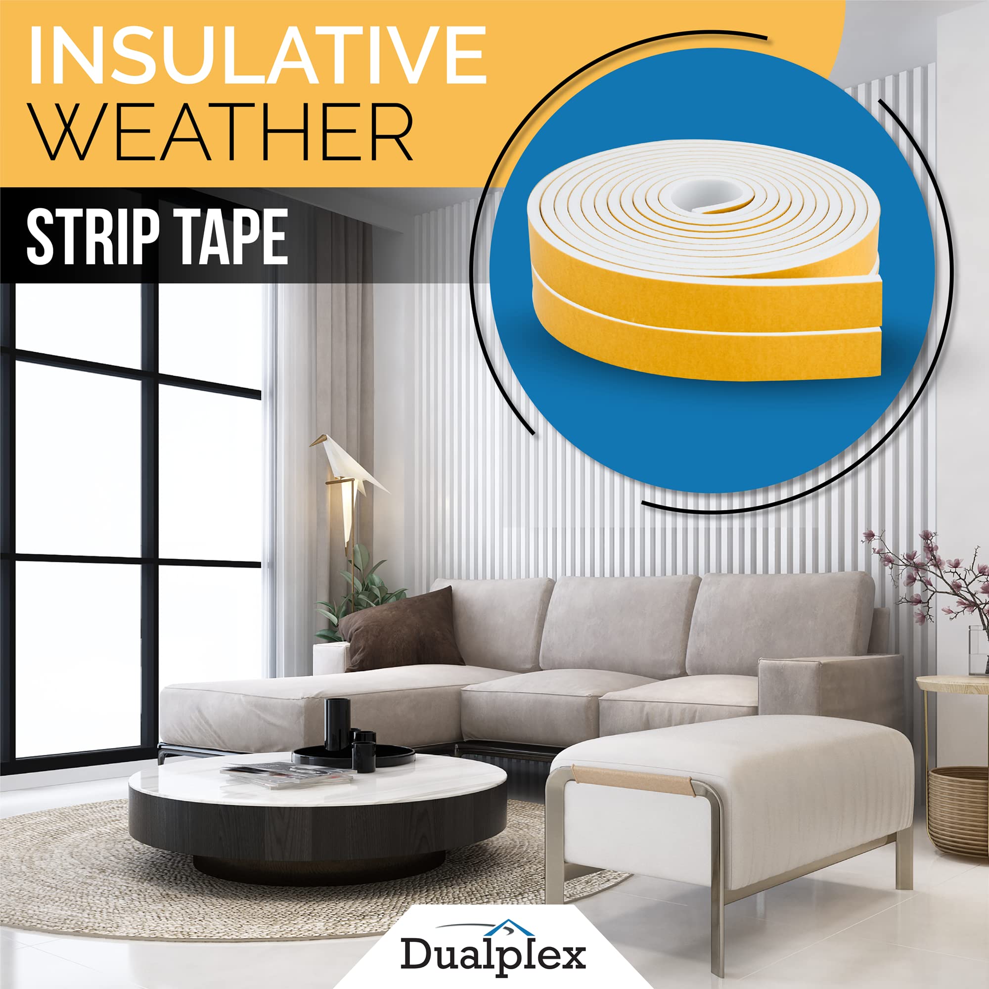 High Density Foam Weather Stripping Door Seal Strip Insulation Tape Roll for Insulating Door Frame (13 Foot)