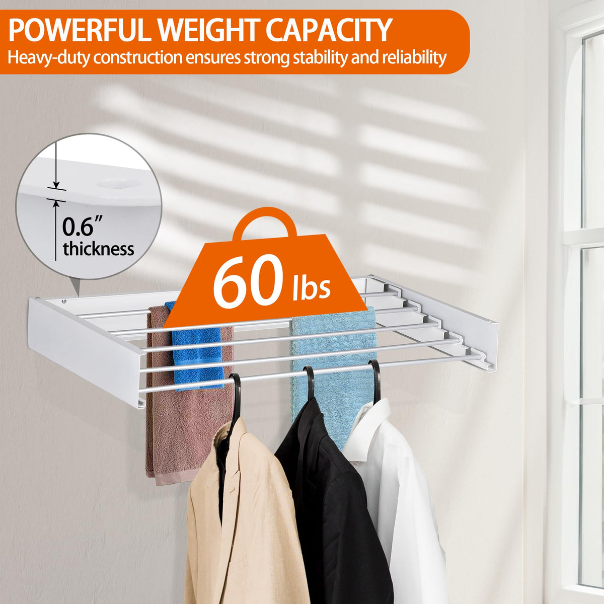 Laundry Drying Rack Wall Mounted Clothes Drying Rack White