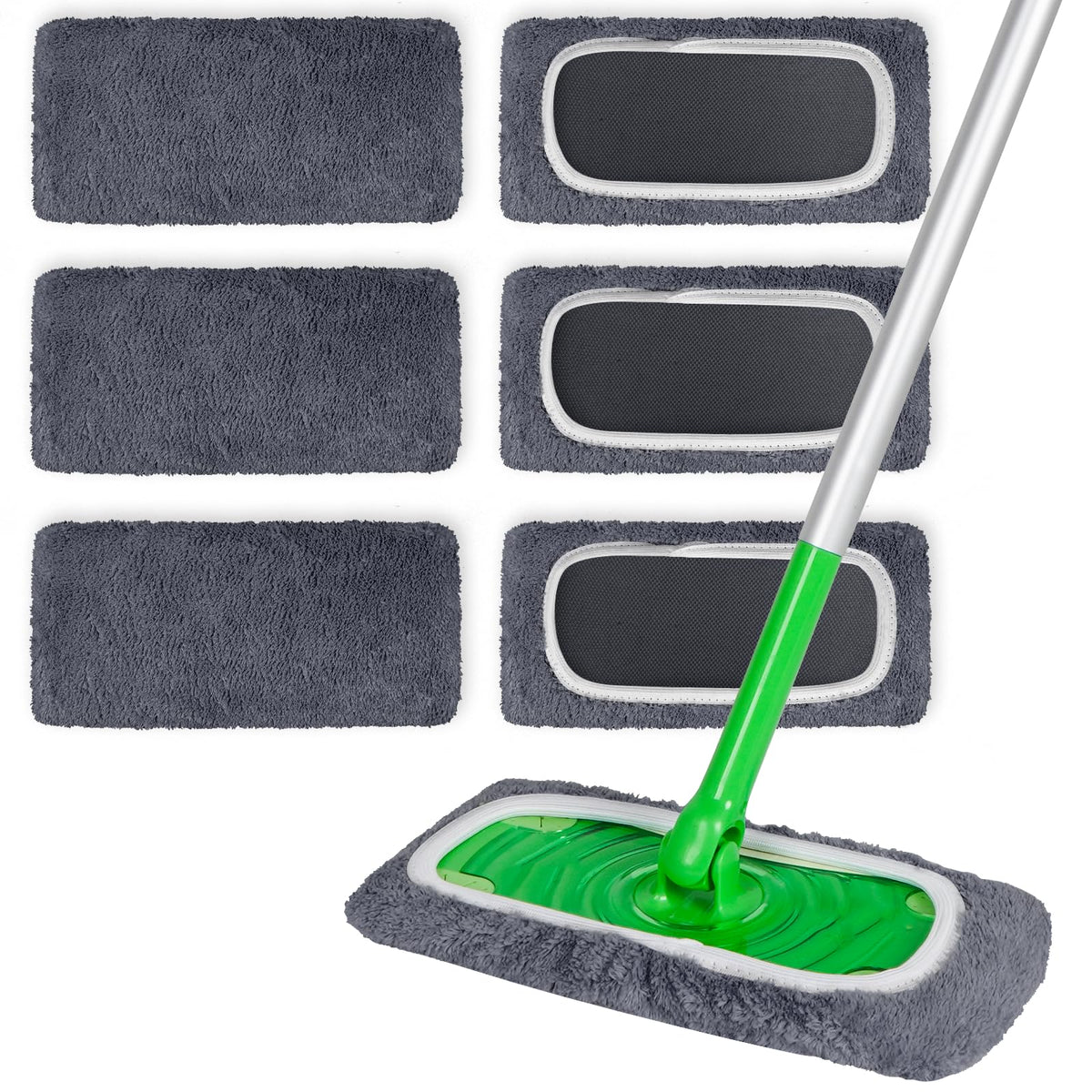 6 Pack Reusable Microfiber Mop Pads with Swiffer Sweeper Mop (6 Count)