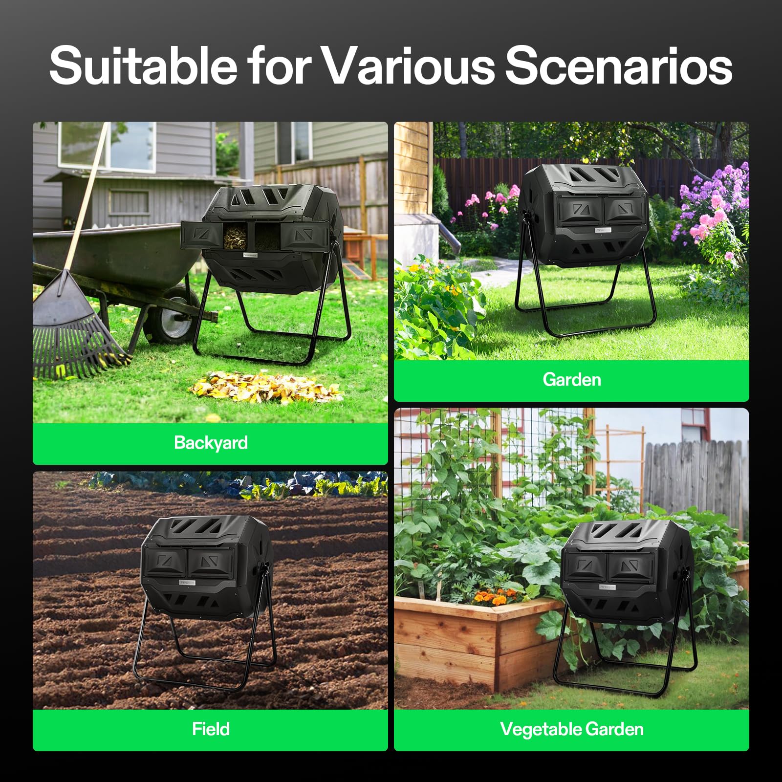 Outdoor Tumbling Composter Dual Rotating Batch Compost Bin