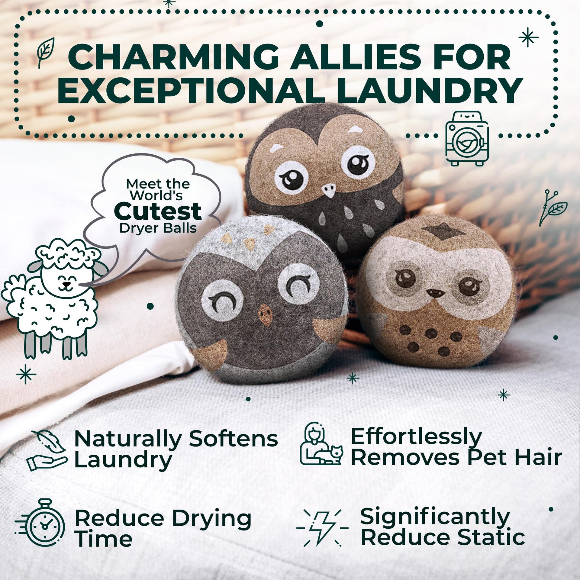 Chemical Free & Baby Safe! Reusable Wool Dryer Balls XL 6 (6 Count)