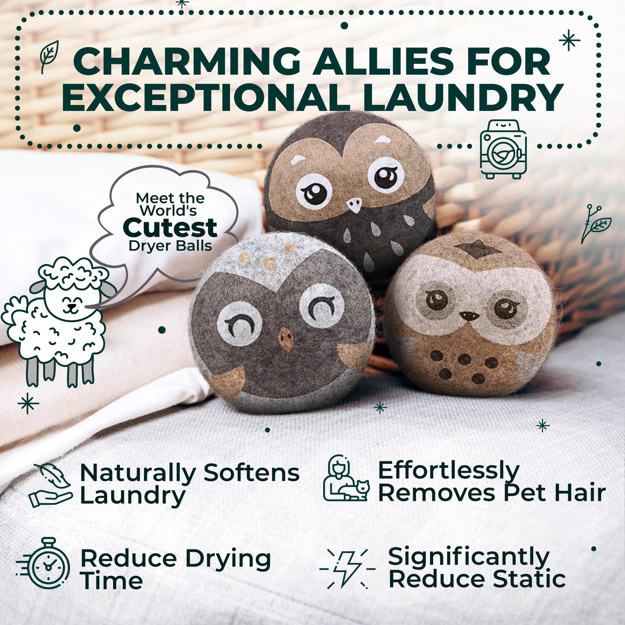 Chemical Free & Baby Safe! Reusable Wool Dryer Balls XL 6 (6 Count)