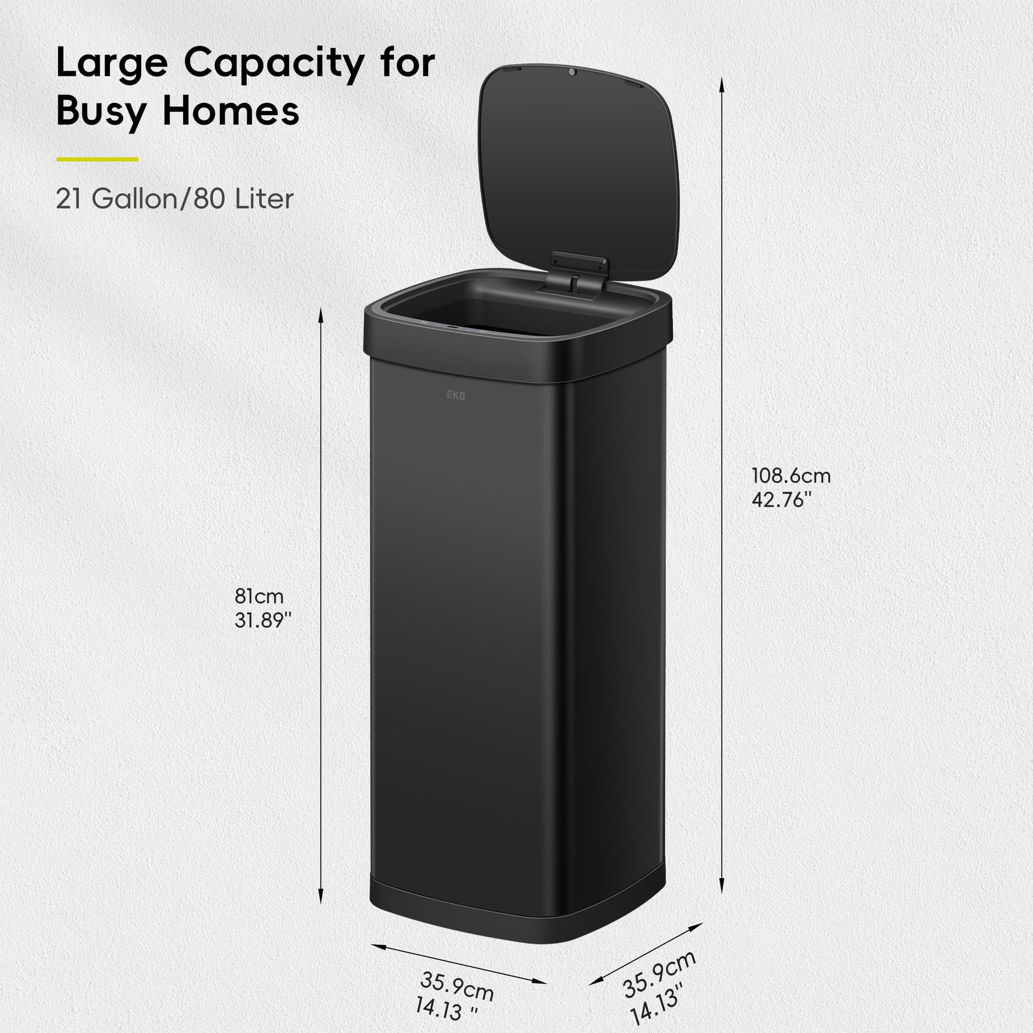 EcoSmart 80L 21.1 Gallon Motion Sensor Trash Can or Recycling Bin