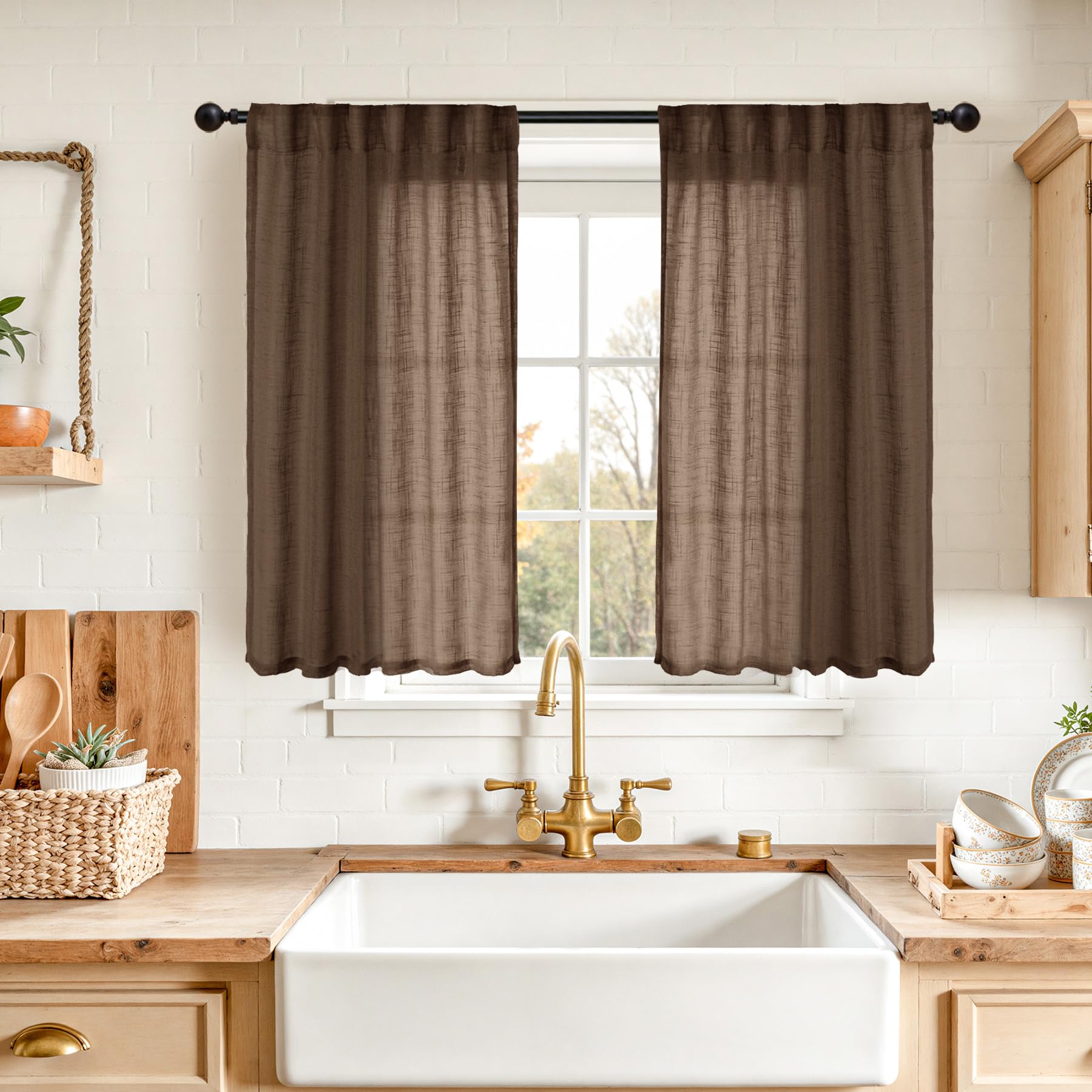 Brown Linen Curtains 45 Inches Long (2 Count)