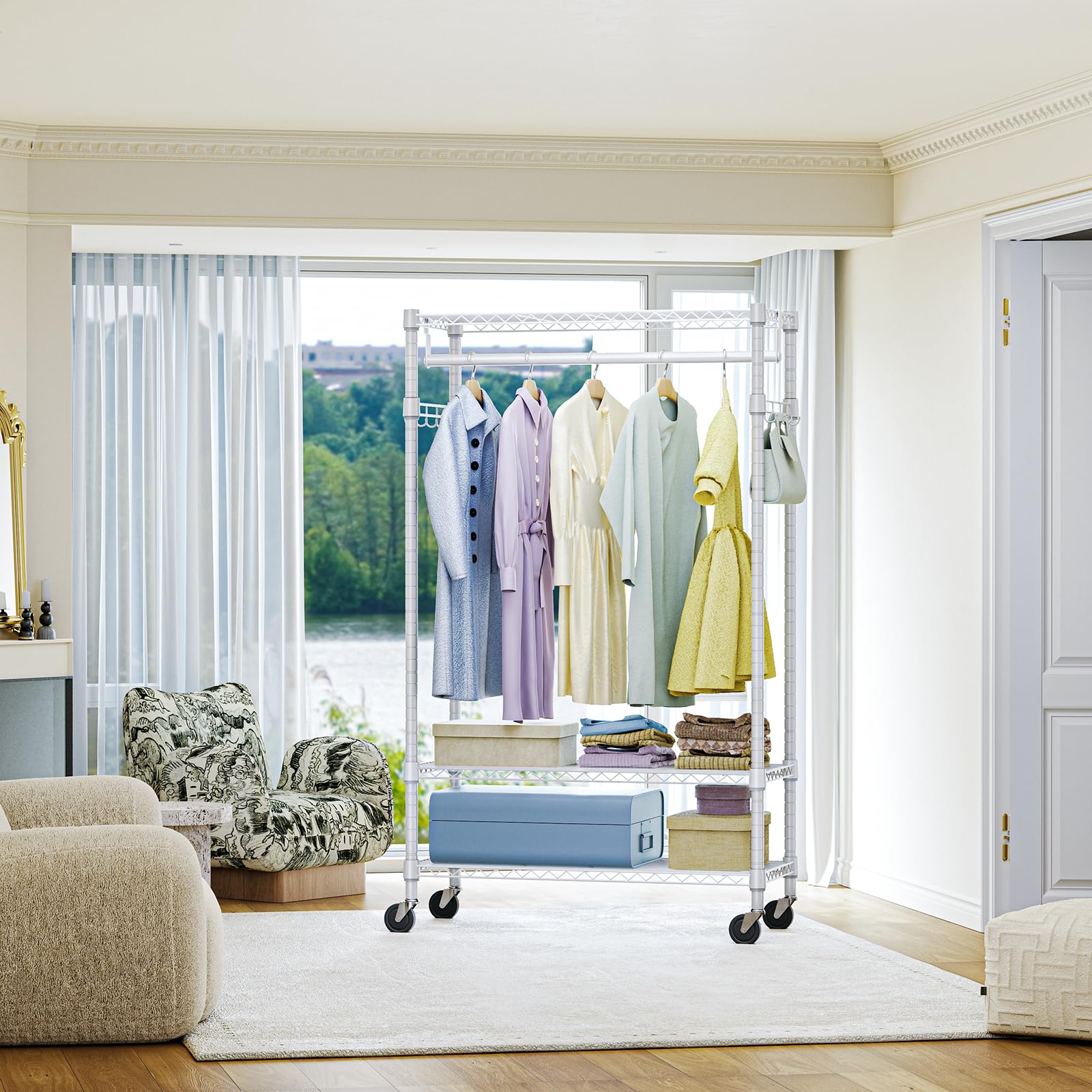 Heavy Duty Rolling Garment Rack Wire Clothes Rack for Hanging Clothes