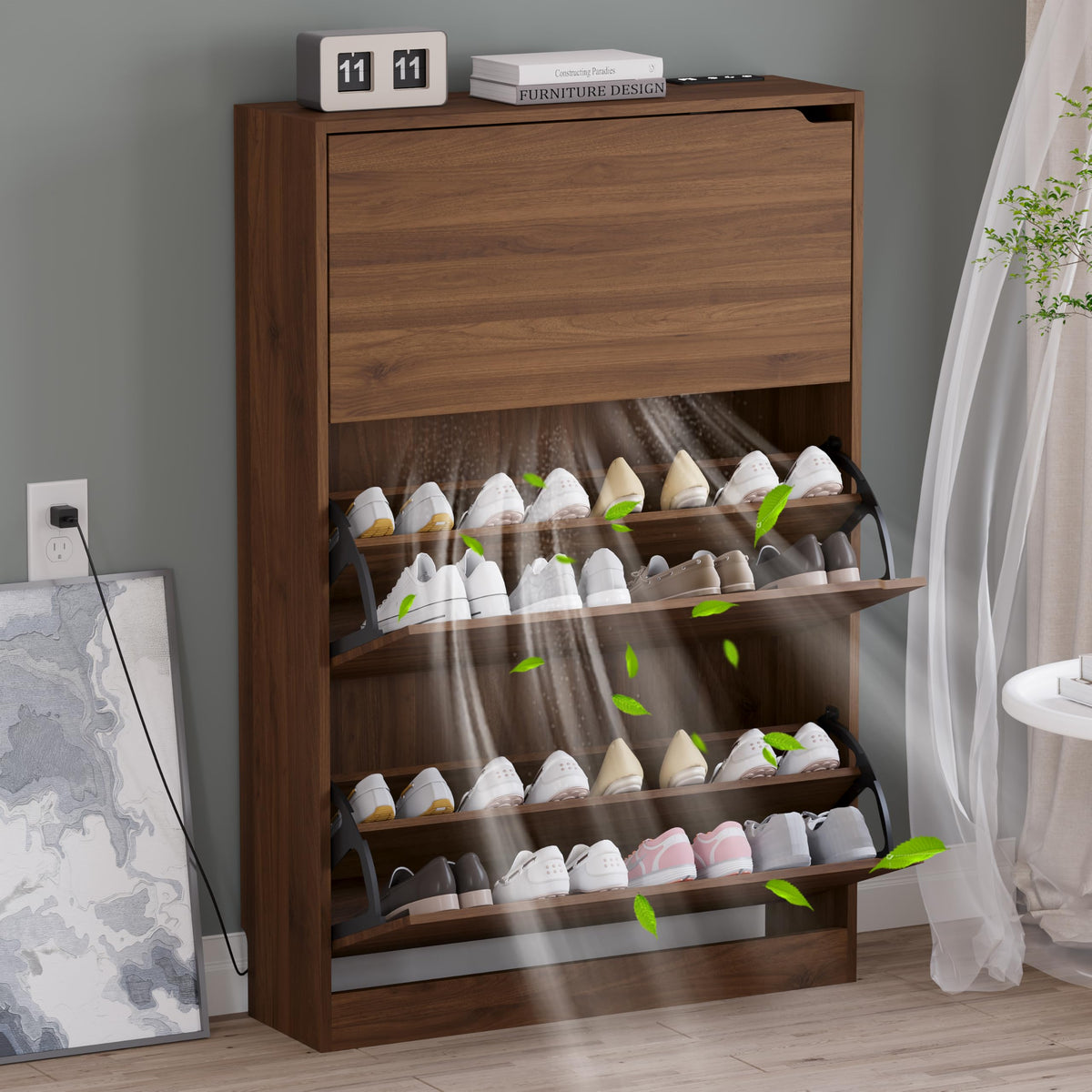 Shoe Cabinet with Odor Control and Back Panels