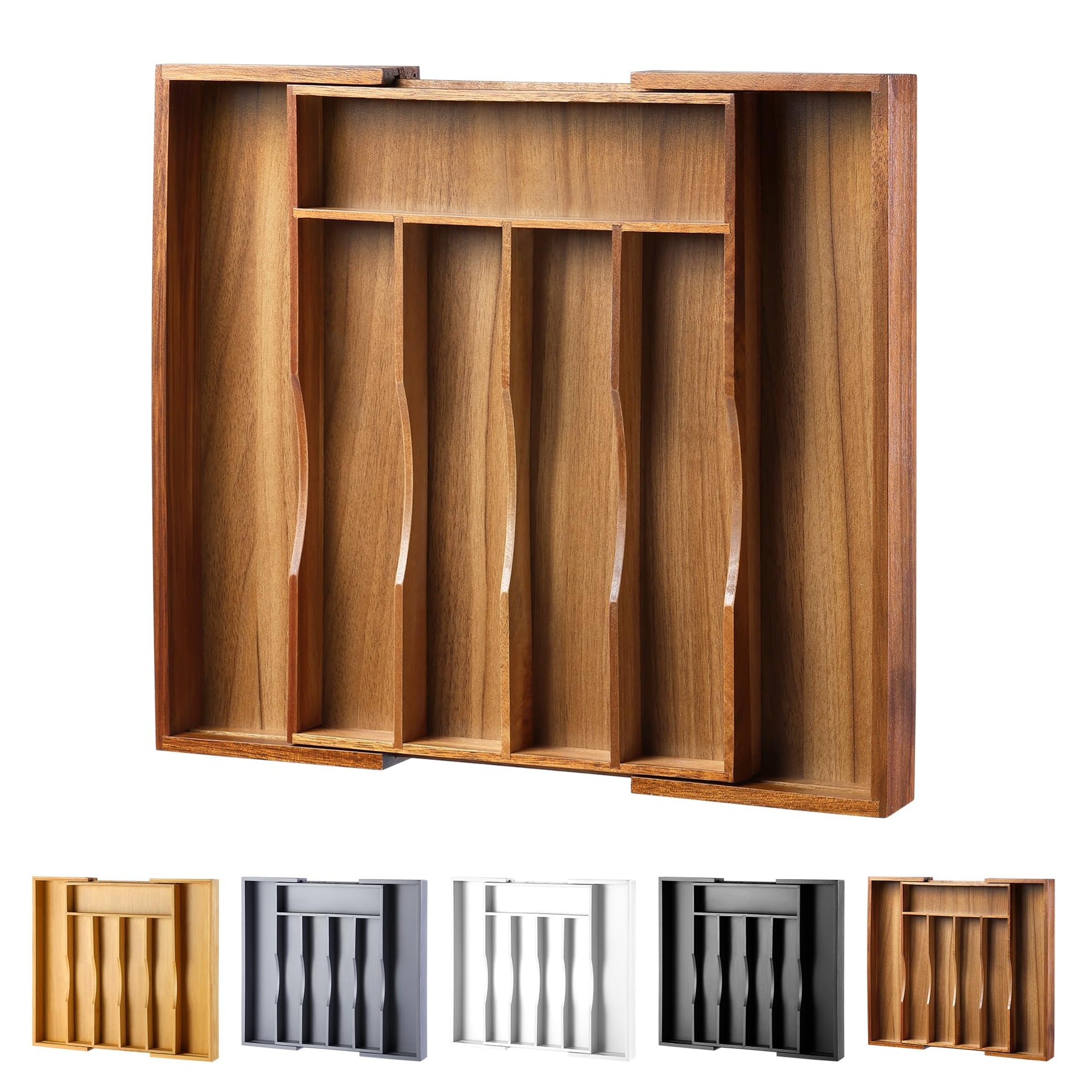 Expandable Acacia Kitchen Drawer Organizer for Cutlery and Utensils