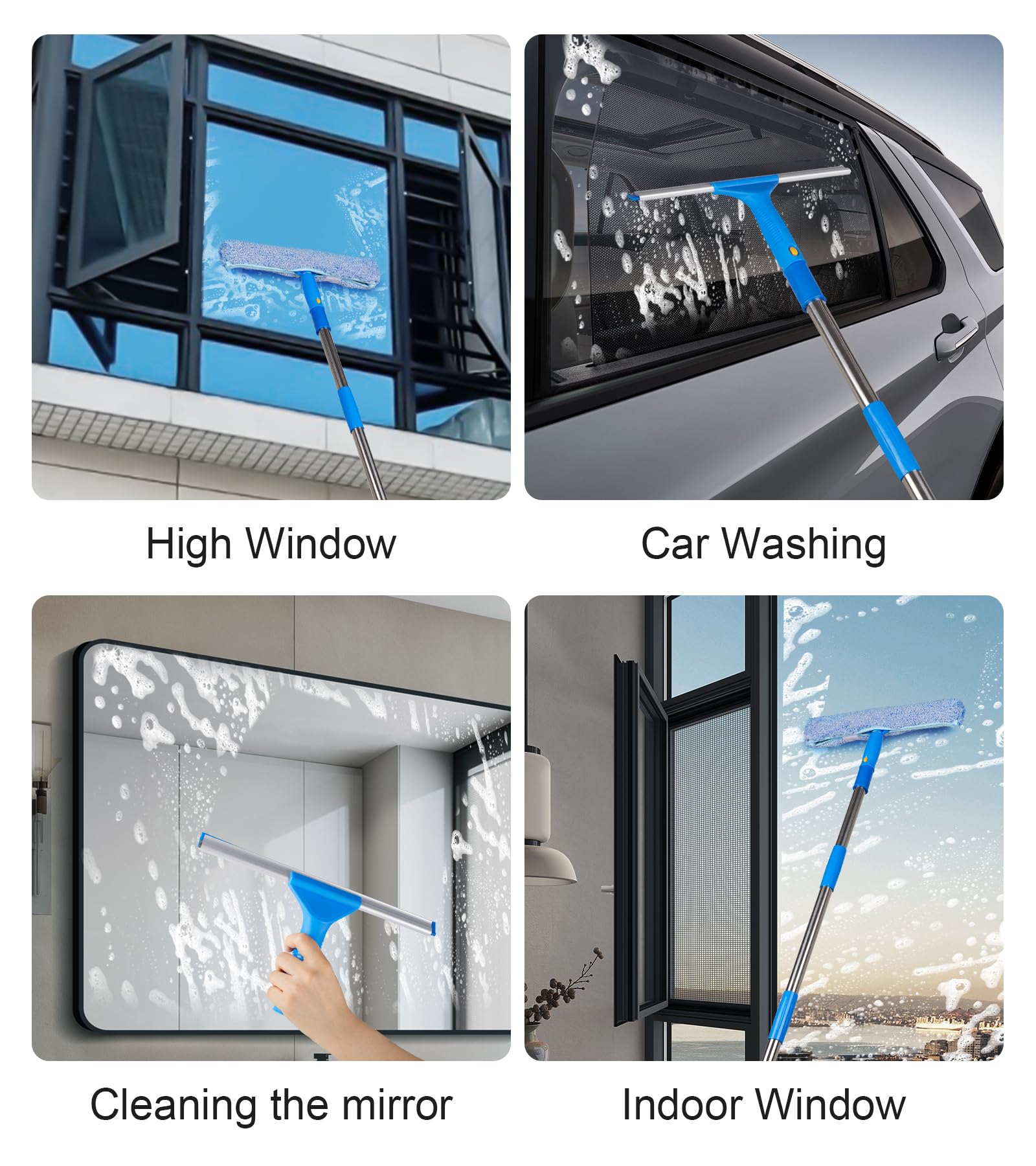 Window Squeegee Cleaner with 4 Stainless Steel Extension Poles