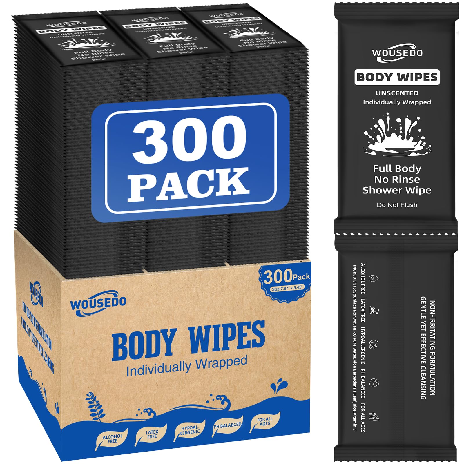 300 Pack Ultra Thick Body Wipes Individually Wrapped (300 Count) - ModHome Supplies