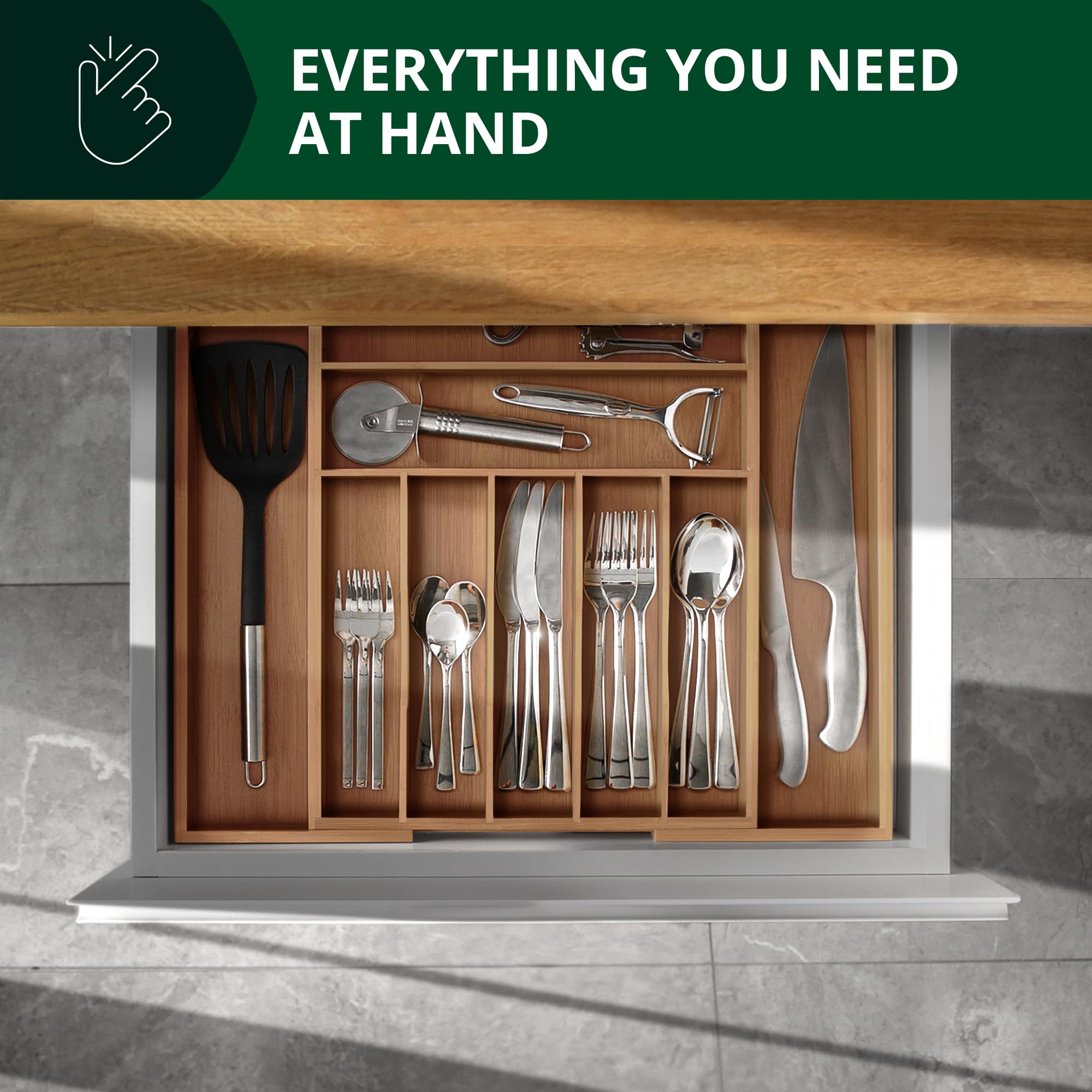 Luxury Bamboo Kitchen Drawer Organizer