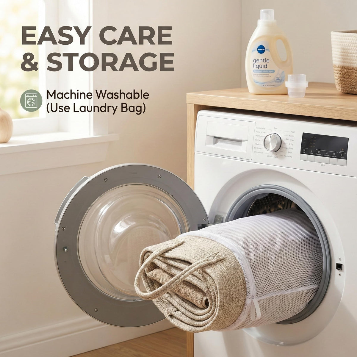 65L Extra Large Machine Washable Cotton Rope Blanket Basket