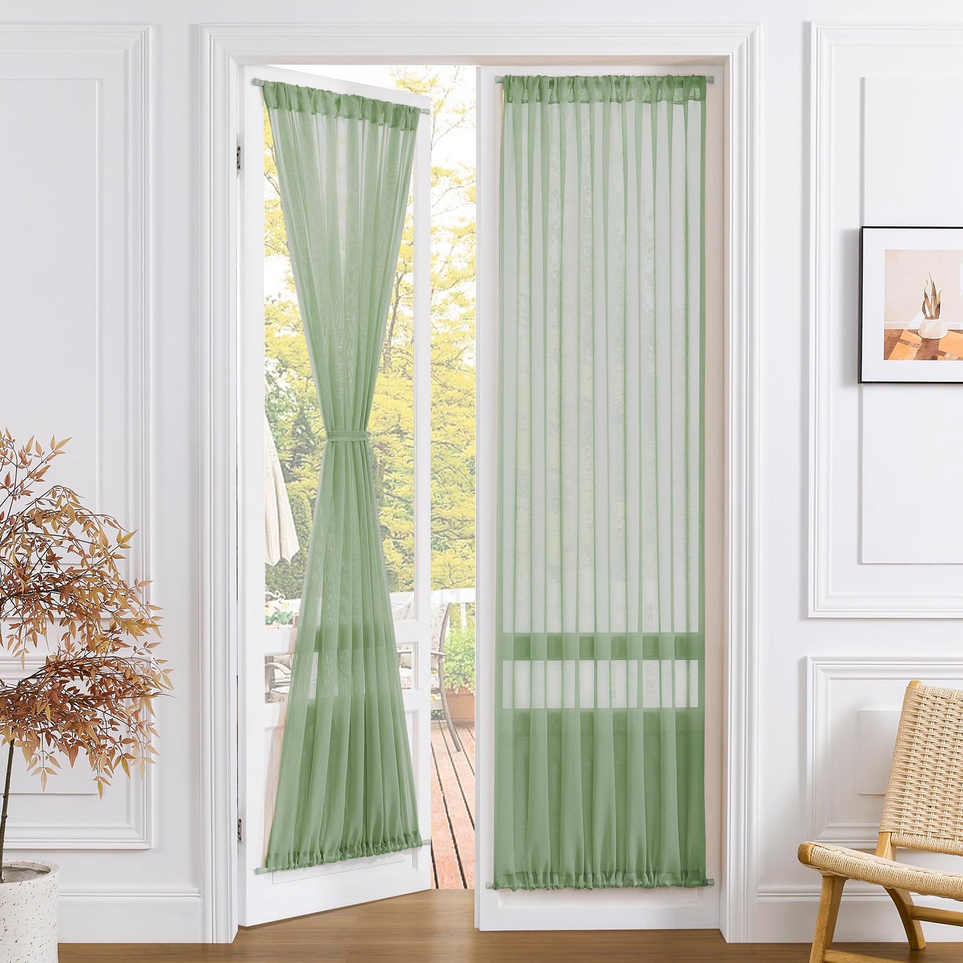 Sheer Door Curtain Closet Linen Textured Curtain Sheers Doorway Light Filtering Voile French Door Rod Pocket Curtains Patio Glass Doors