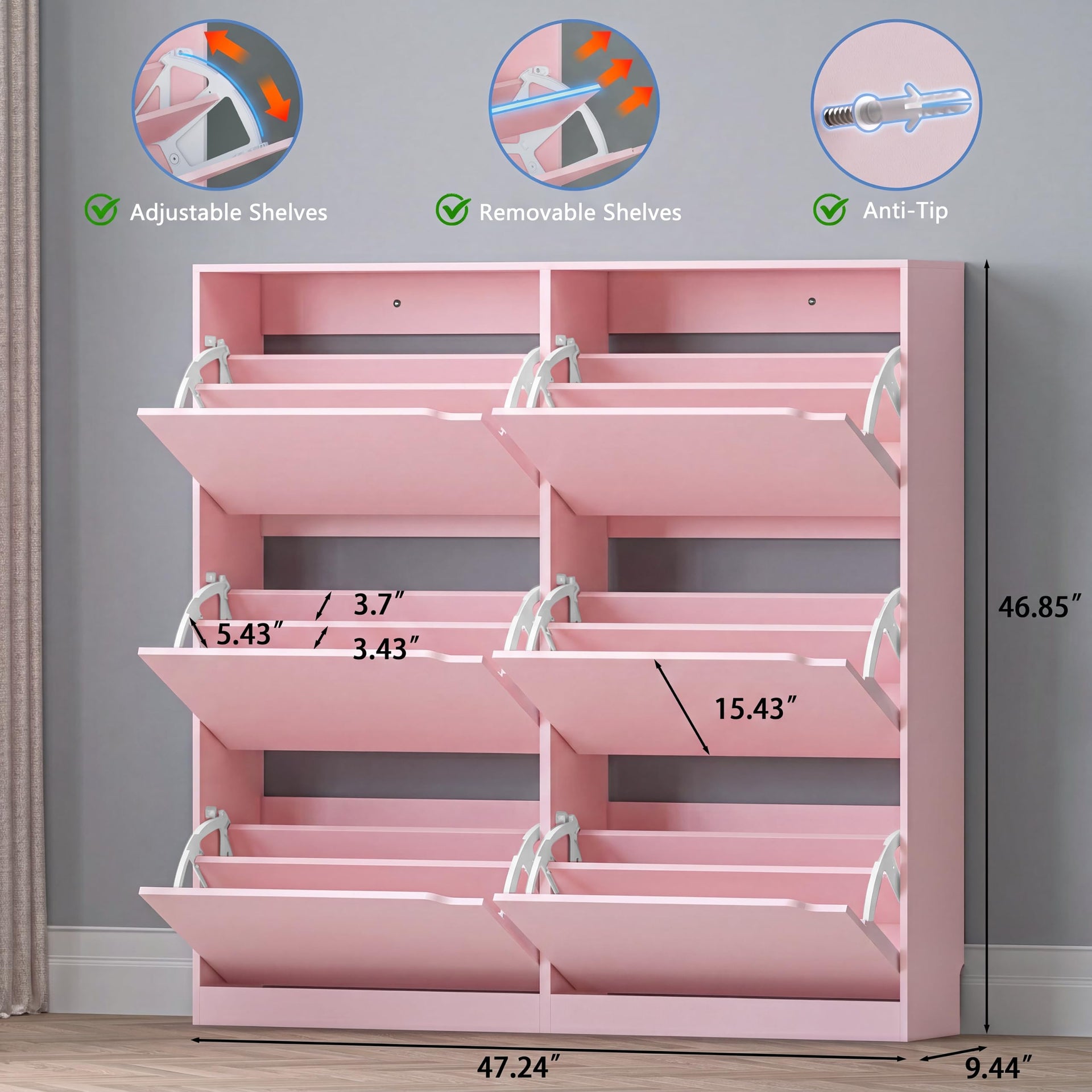 Shoe Cabinet with 6 Flip Drawers