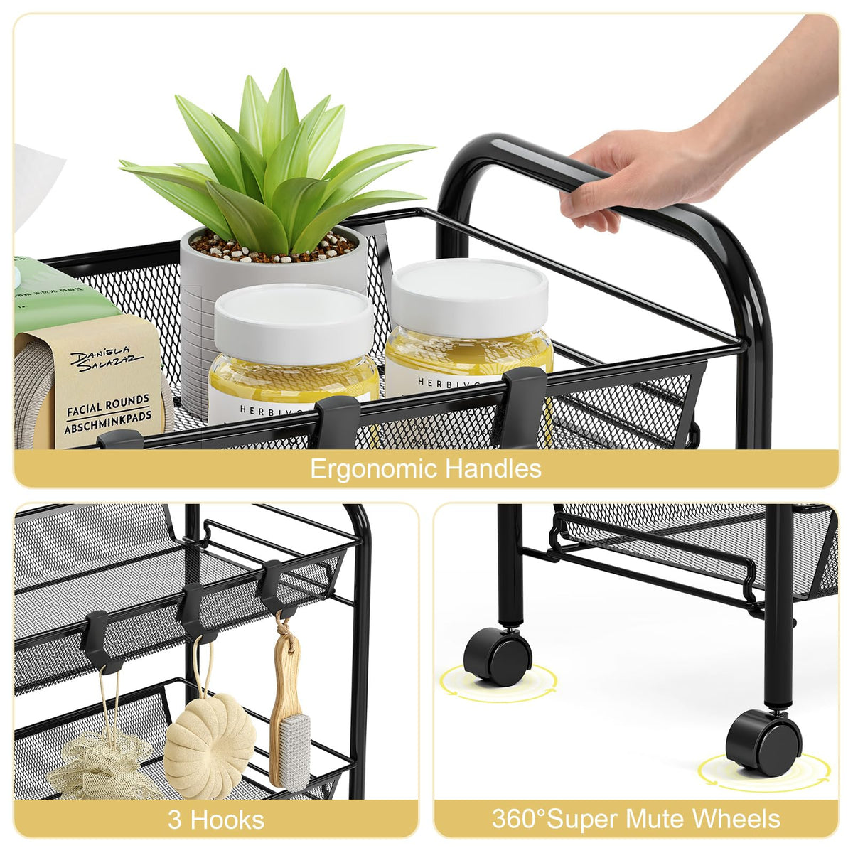 3 Tier Rolling Cart (3 Count)