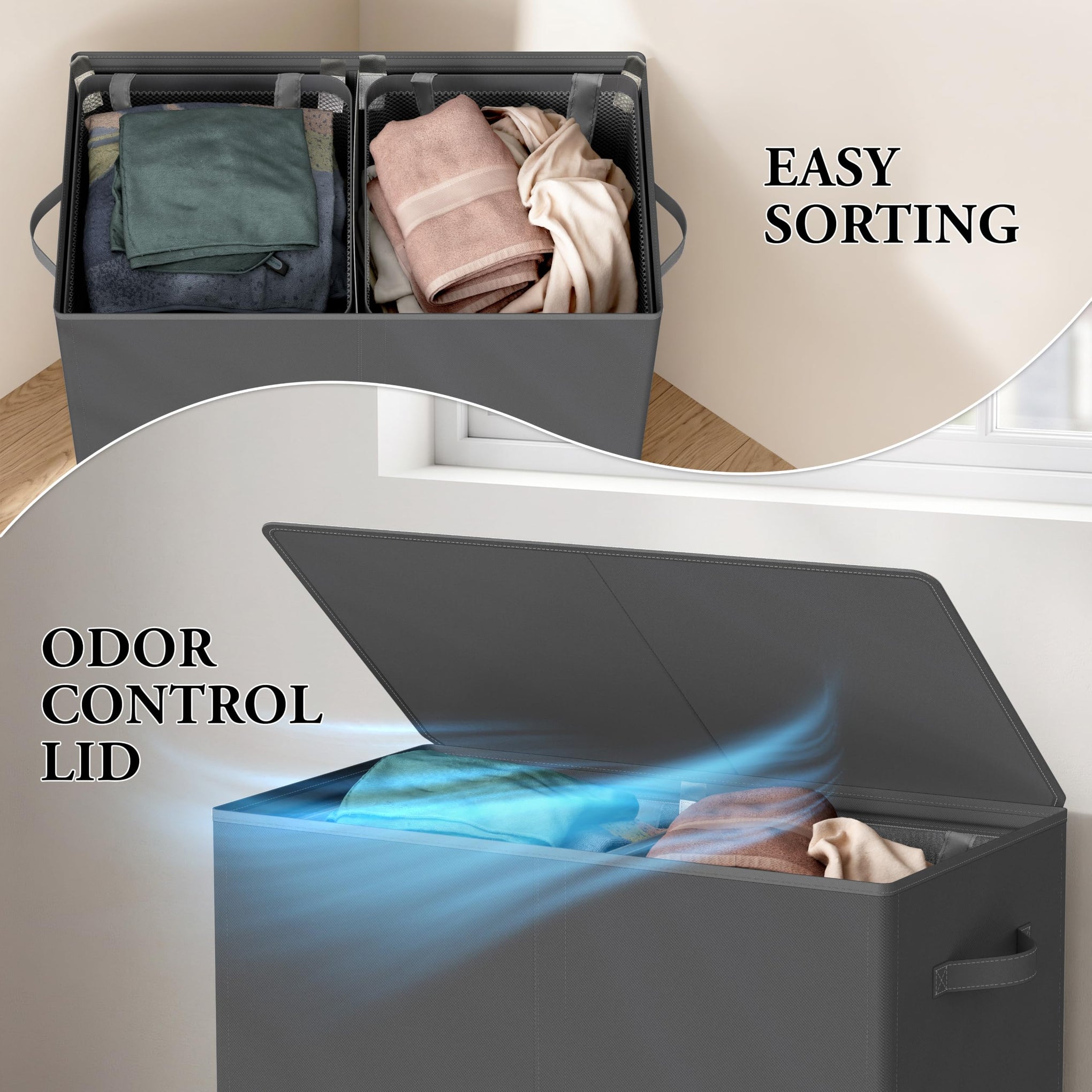 Double Laundry Hamper with Lid & Removable Bags