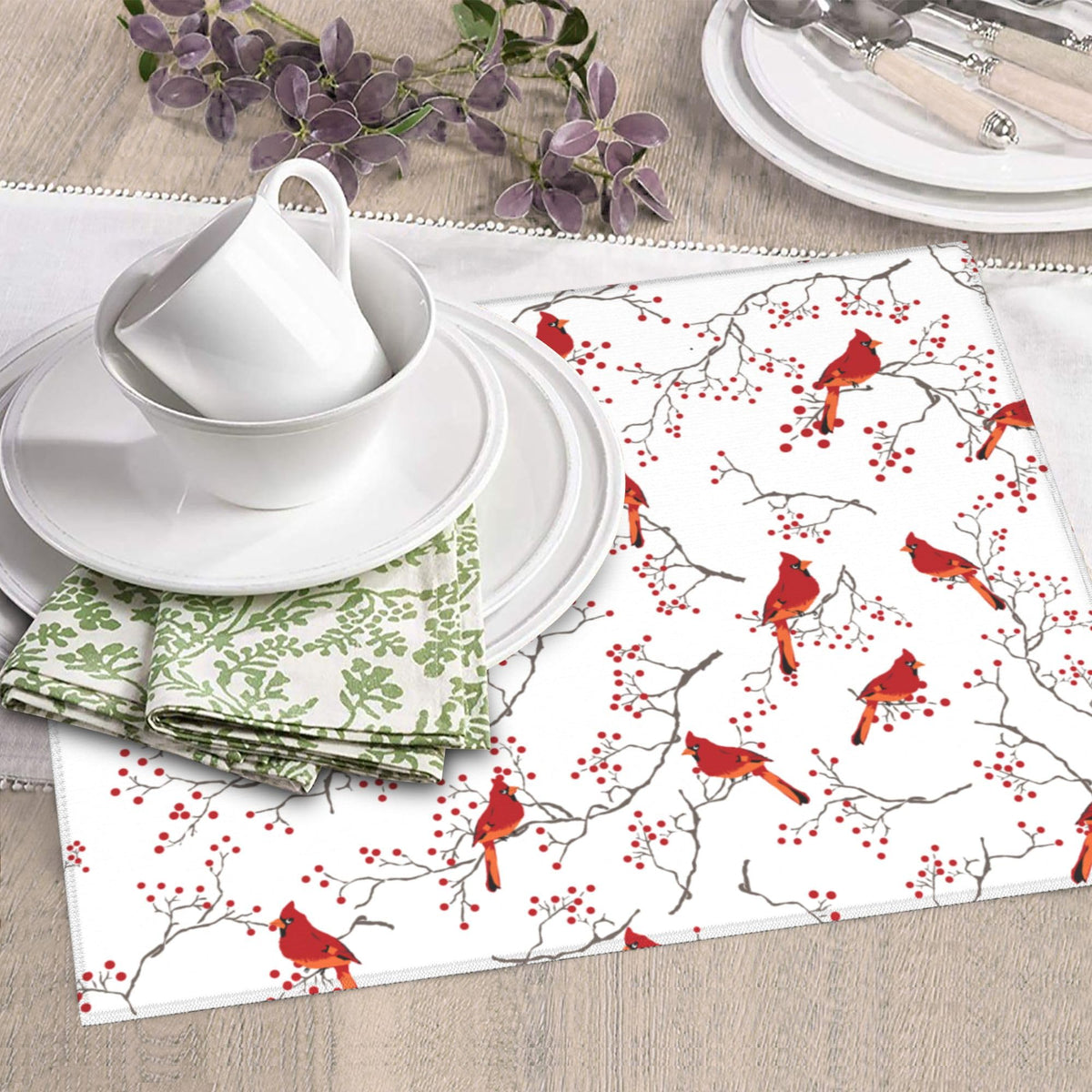 Cardinal Bird Red Berry Decor Kitchen Drying Mat Cute 16x18 Inch