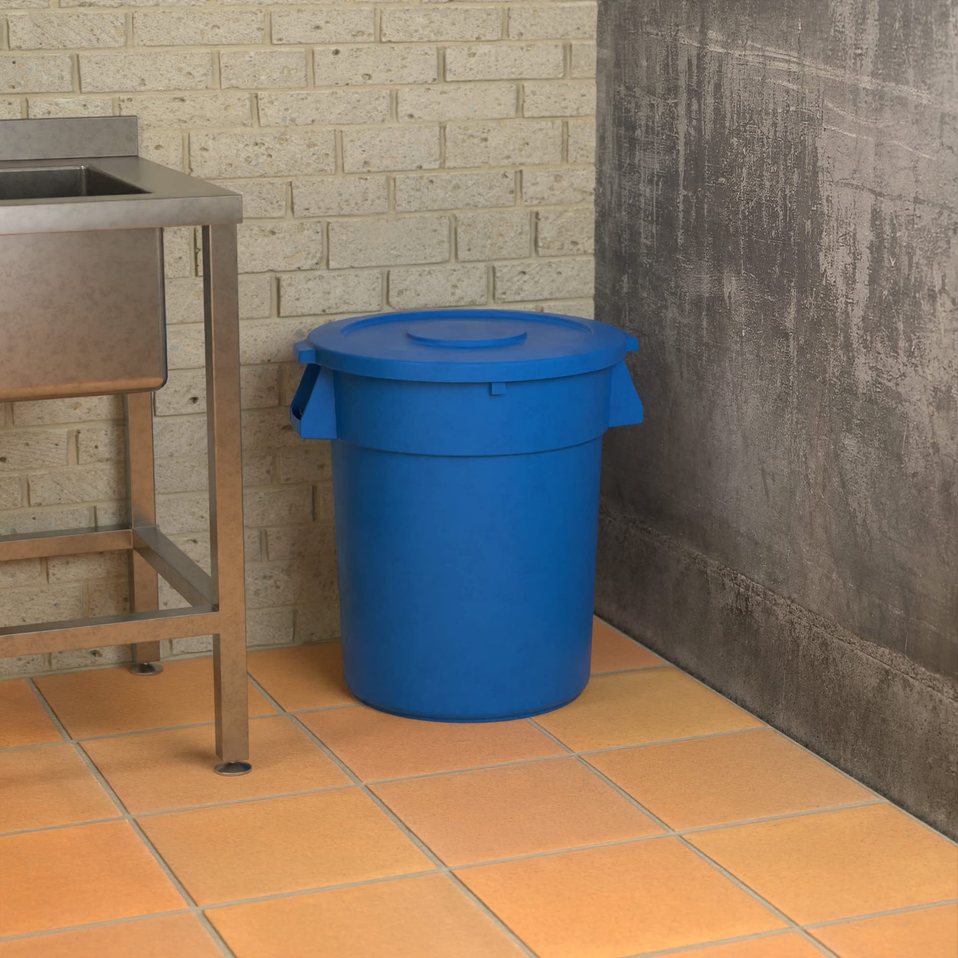32 Gallon Blue Round Commercial Trash Can with Lid