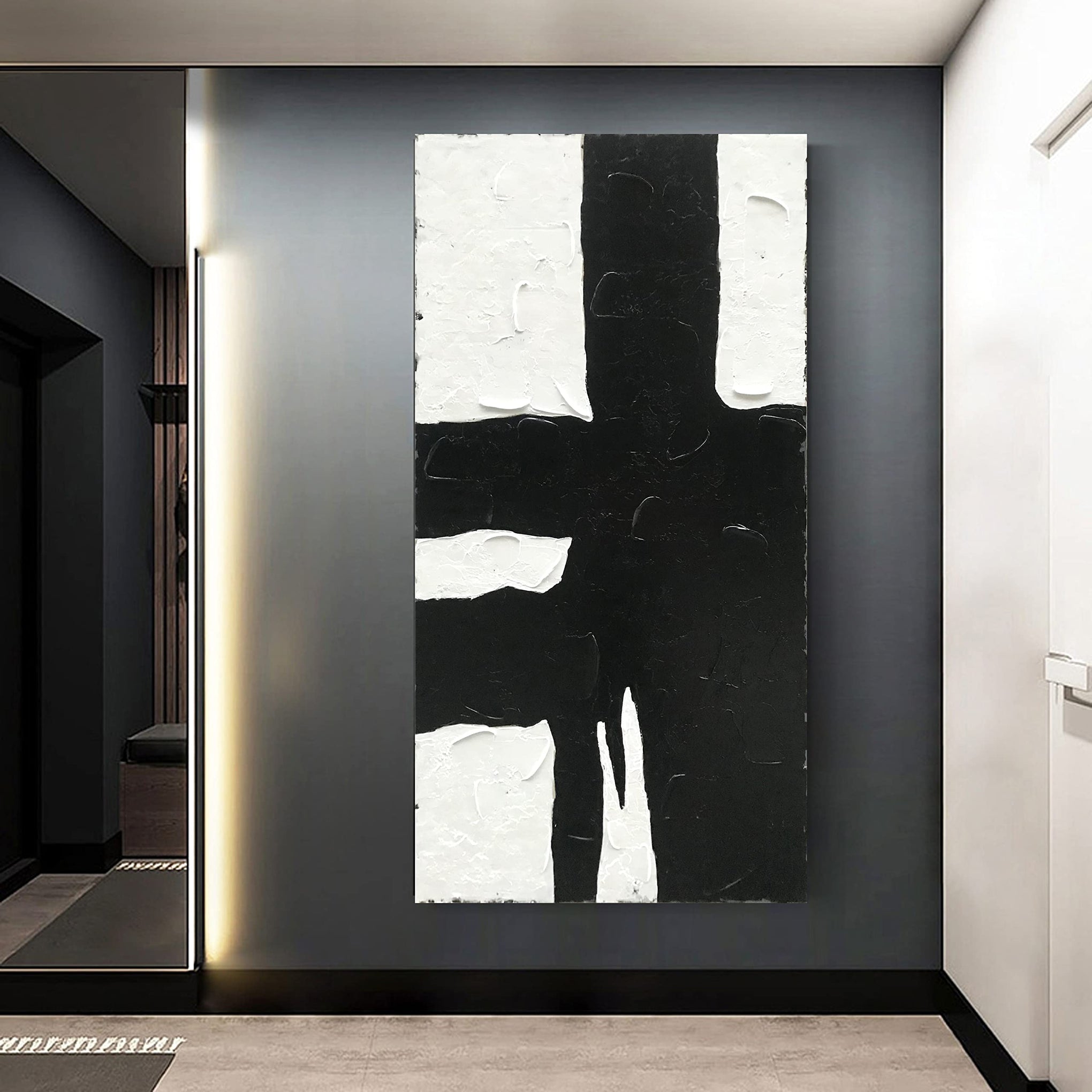 Art Hand drawn minimalist black and white abstract art oil painting