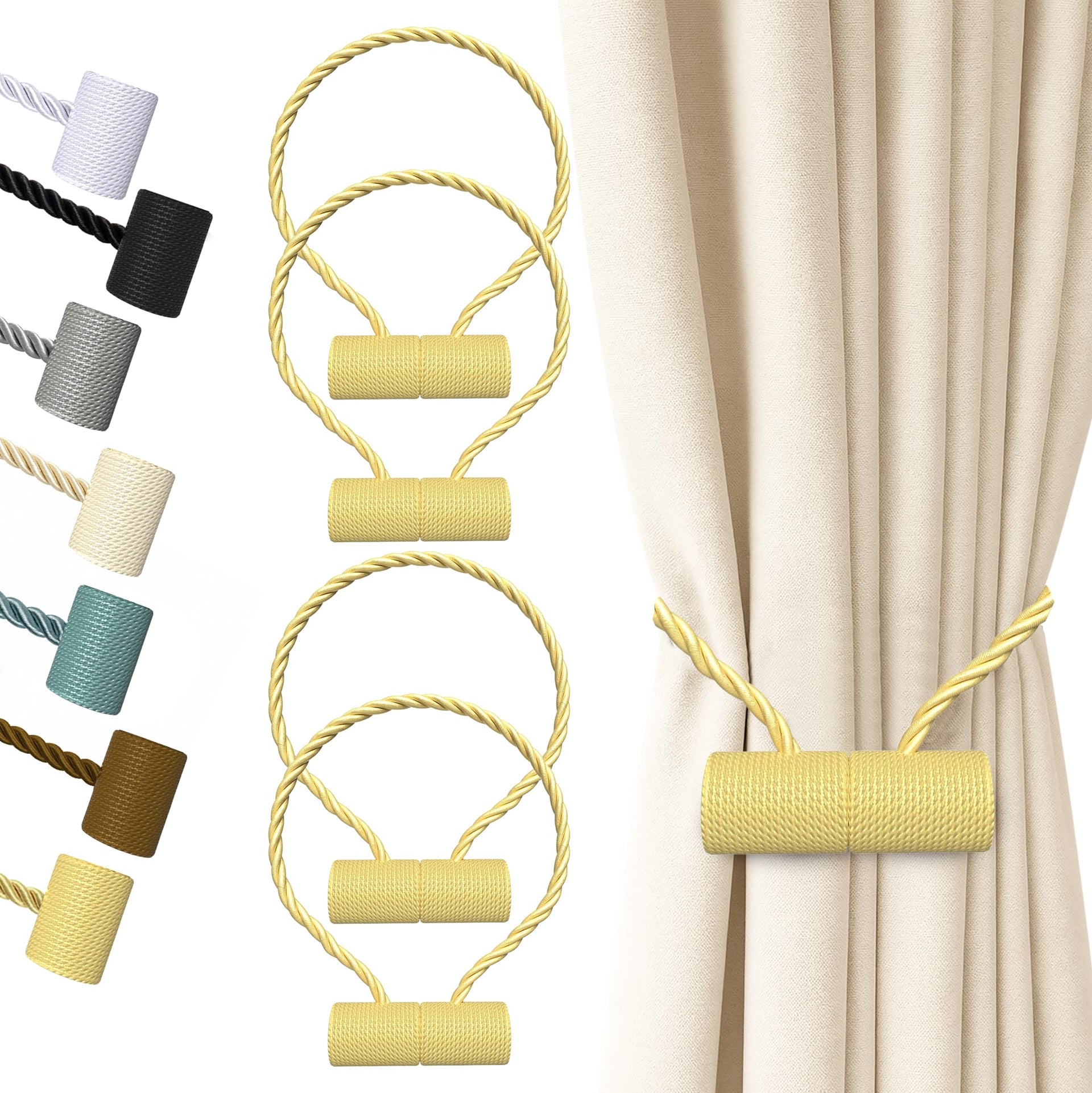 Magnetic Curtain Tiebacks Golden 4pcs (4 Count)