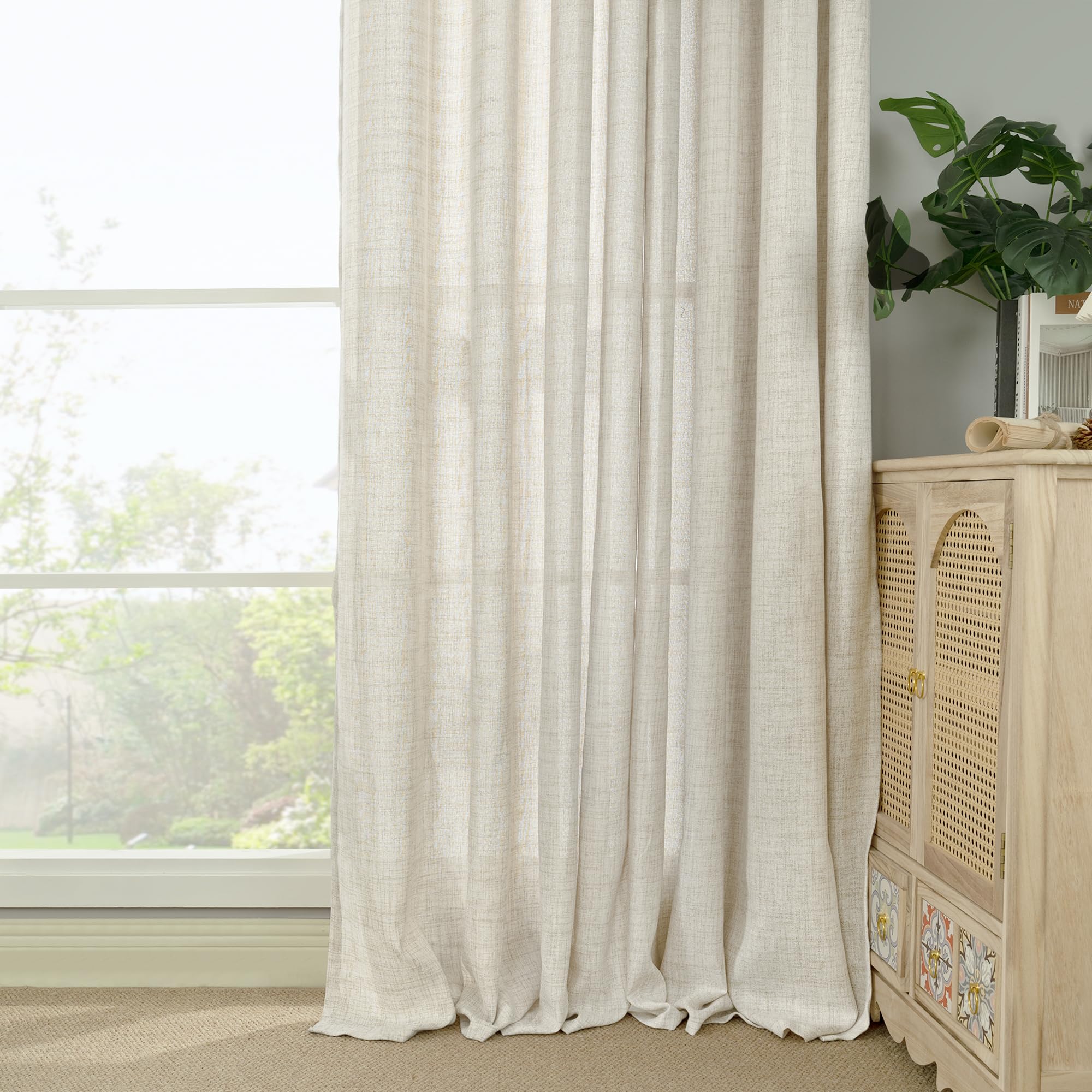 Linen Curtains for Living Room 72 Inches Long Light Filtering (2 Count)