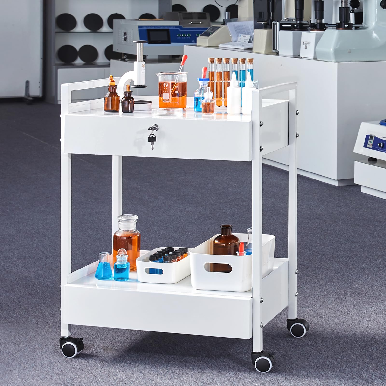 Rolling Medical Cart with Lockable Drawer