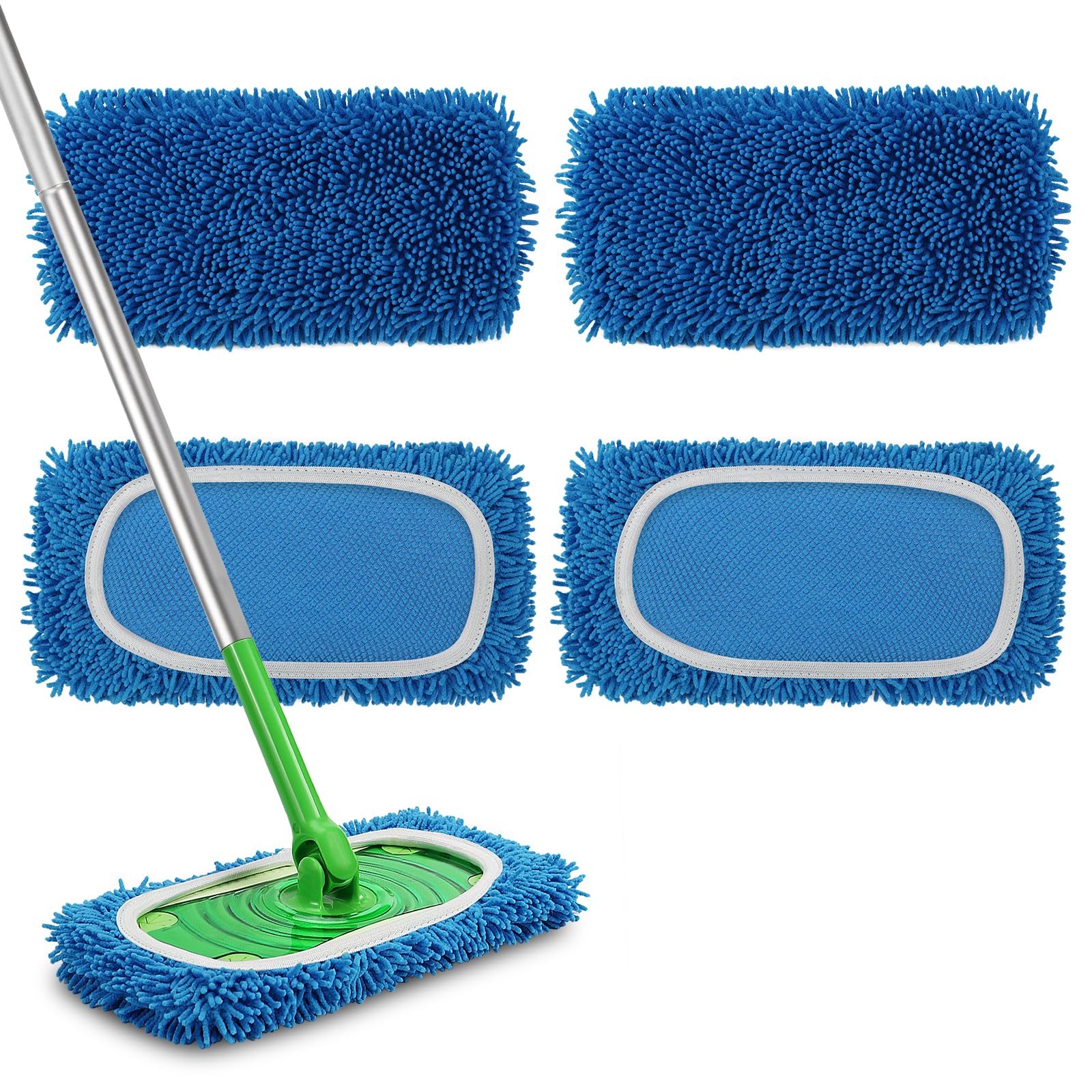 Set of 4 Reusable Microfiber Mop Pads Compatible with Swiffer Sweeper (4 Count)