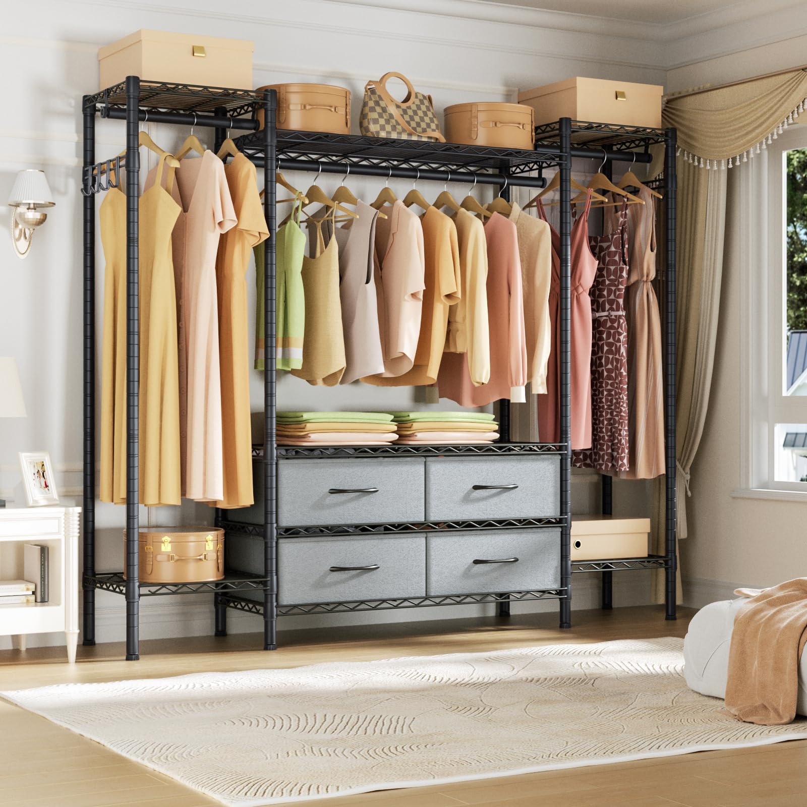 Heavy Duty Clothes Rack Metal Wardrobe with Adjustable Wire Shelves