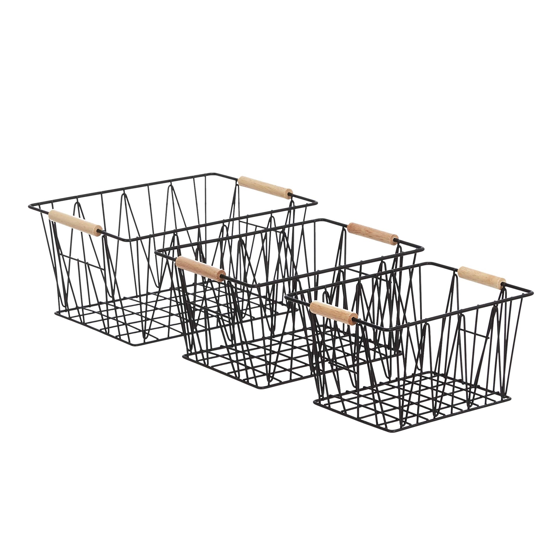 Stackable Rectangular Wire Storage Baskets for Closet Organization (3 Count)
