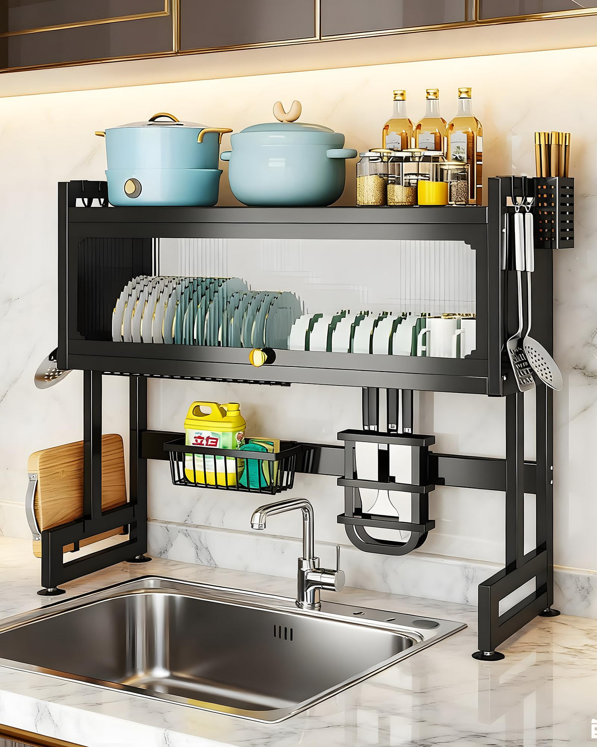 Over the Sink Dish Drying Rack with Cover 2
