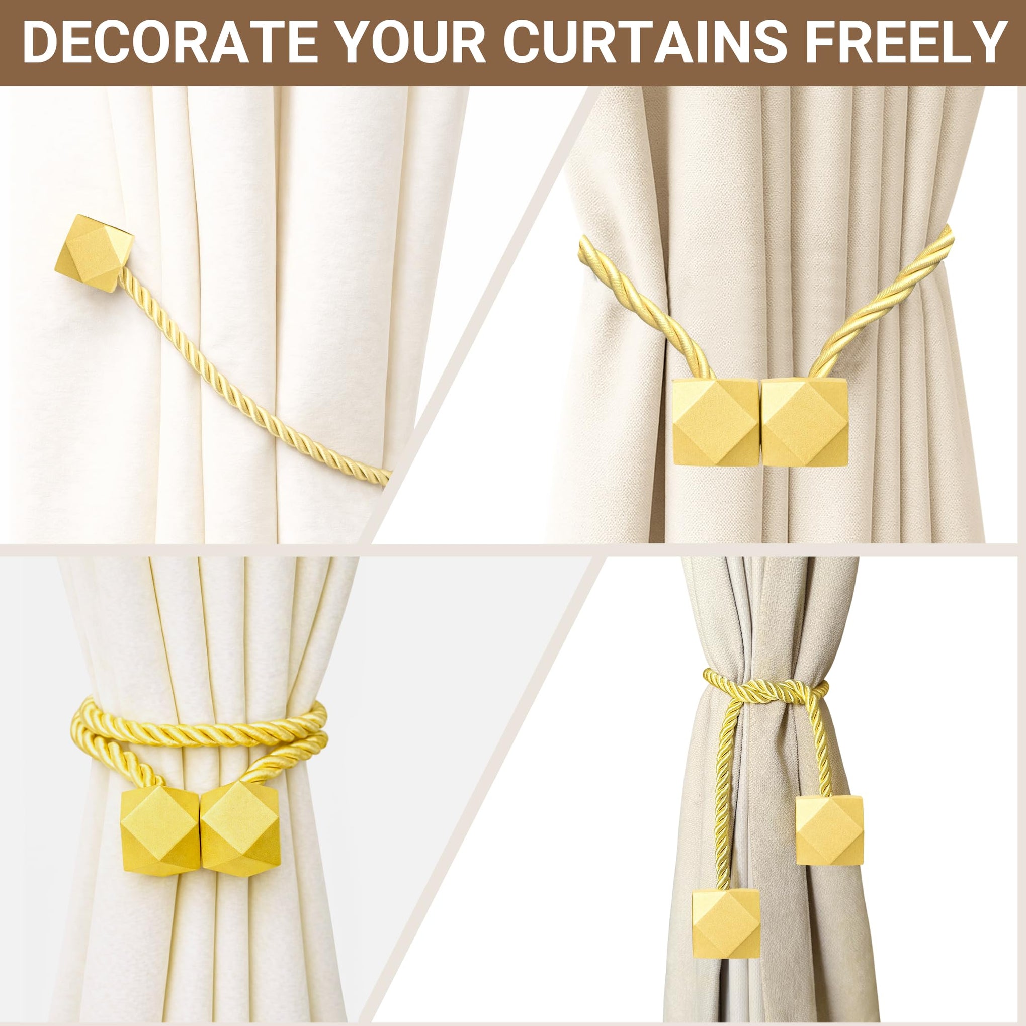 Magnetic Curtain Tiebacks Golden 6pcs (6 Count)