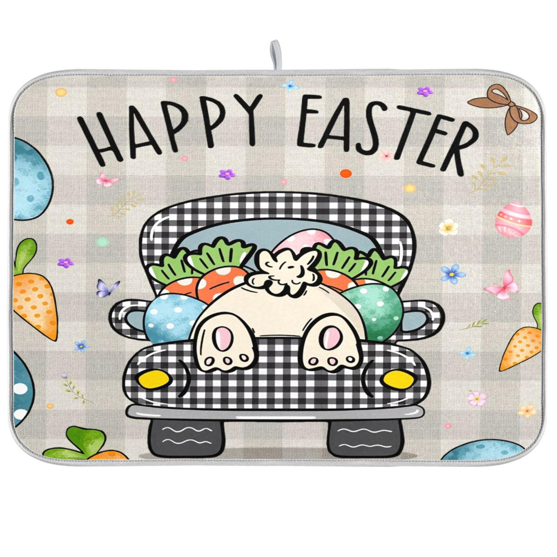 Easter Eggs Bunny Rabbit Dish Drying Mat Quick Absorbent 16x18 Easter Day Black White Buffalo Plaid Kitchen Drying Mat for Countertop Sink Reusable Dishes Mats Kitchen Essentials