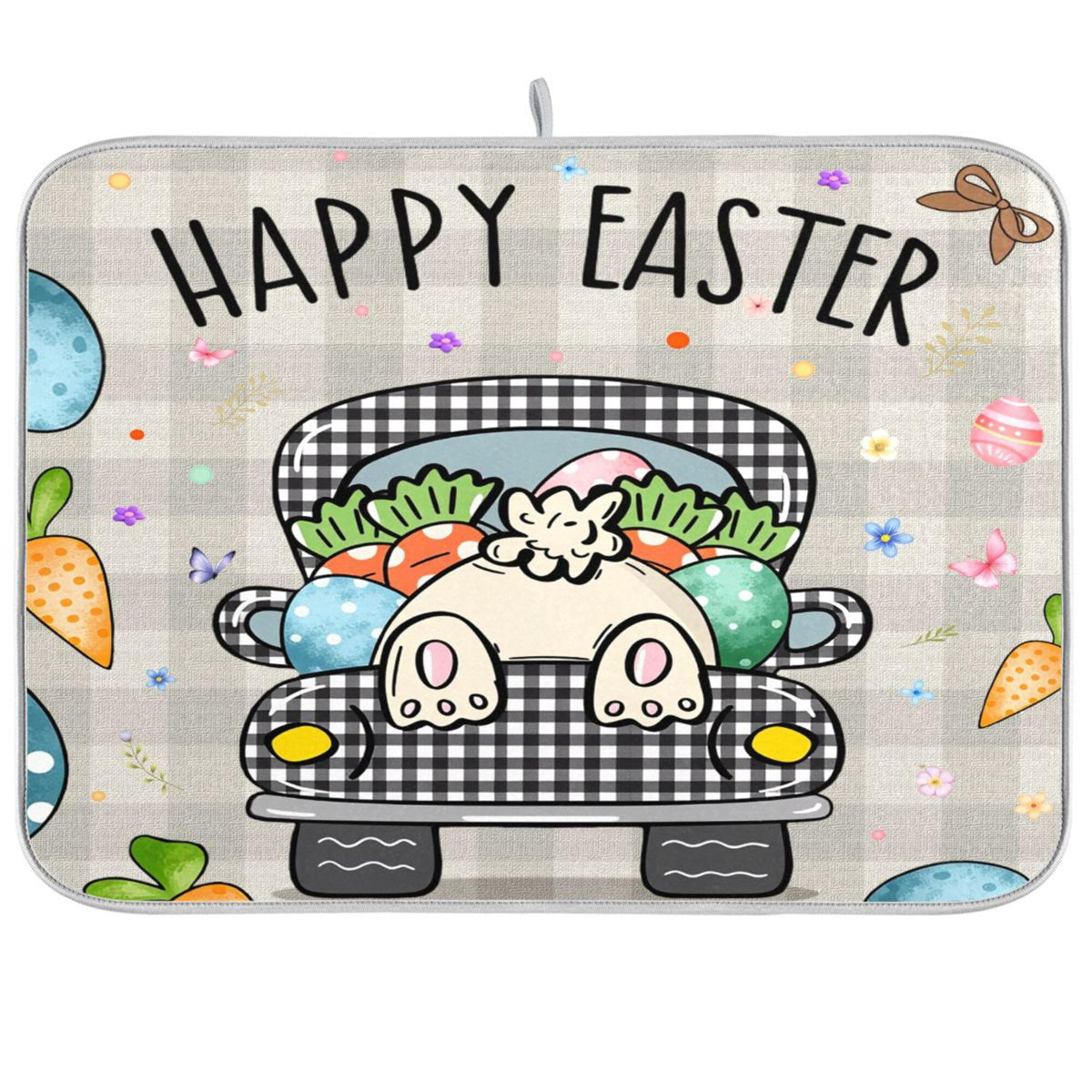 Easter Eggs Bunny Rabbit Dish Drying Mat Quick Absorbent 16x18 Easter Day Black White Buffalo Plaid Kitchen Drying Mat for Countertop Sink Reusable Dishes Mats Kitchen Essentials