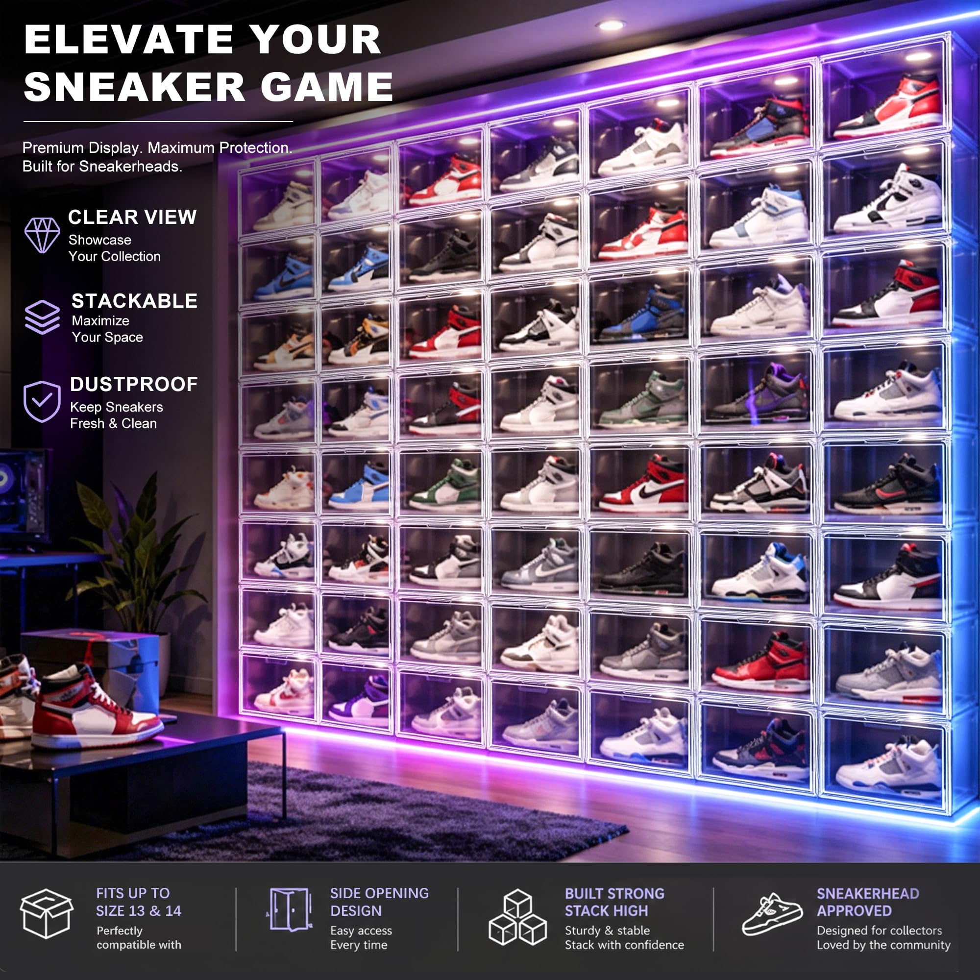 10 Pack Clear Acrylic Shoe Sneaker Boxes Fits Size 13 (10 Count)