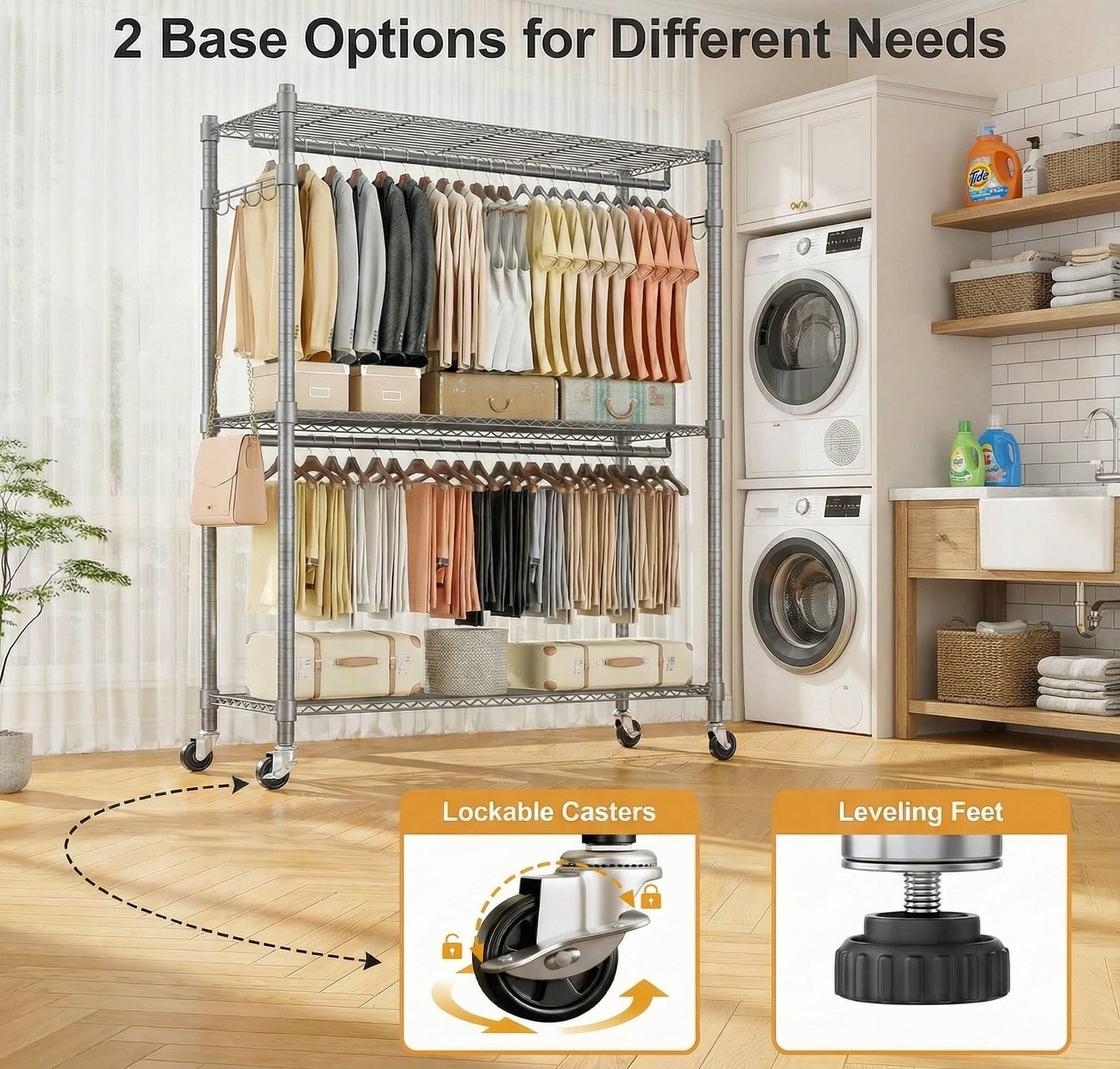 Rolling Clothes Rack Heavy Duty