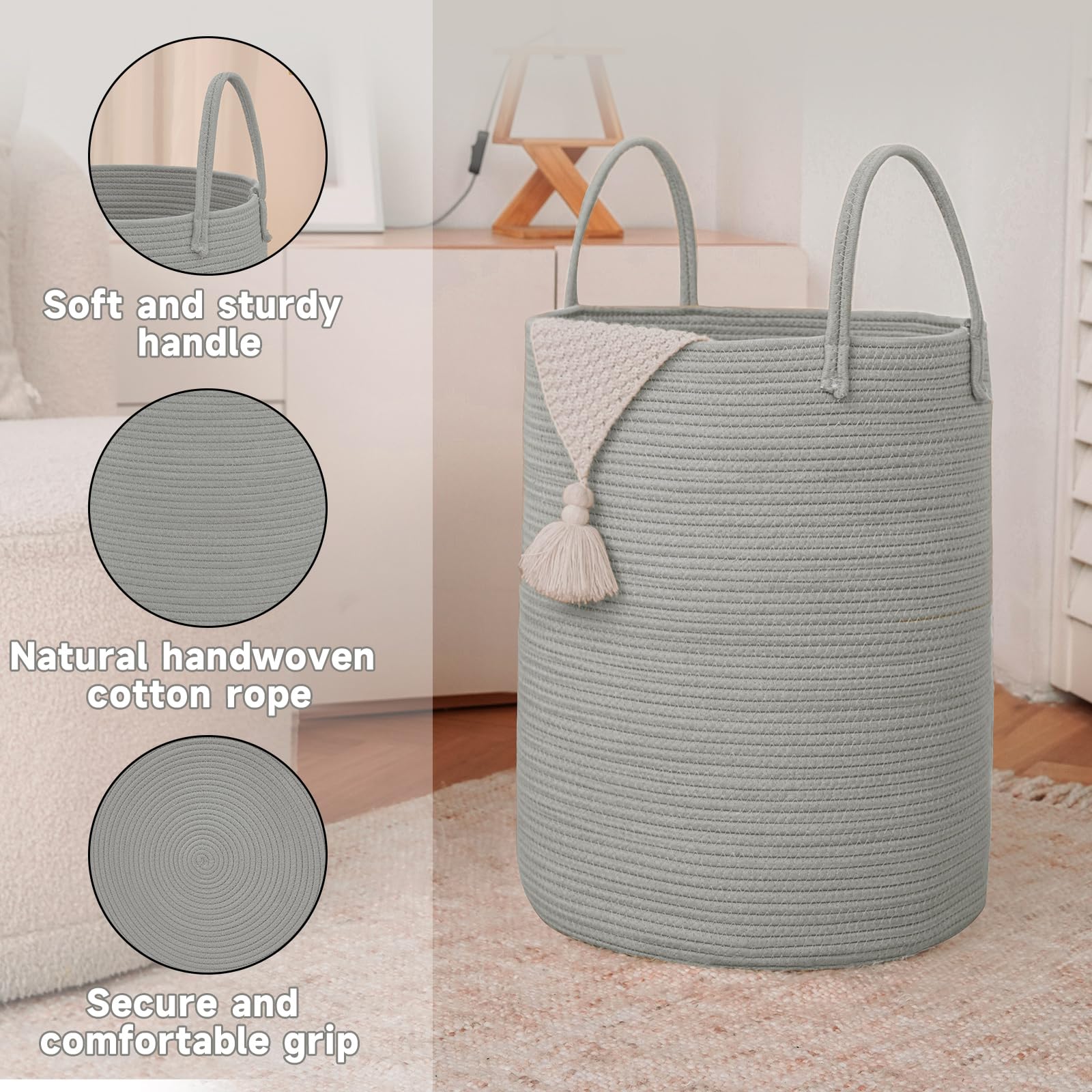 80L Cotton Rope Laundry Basket Hamper