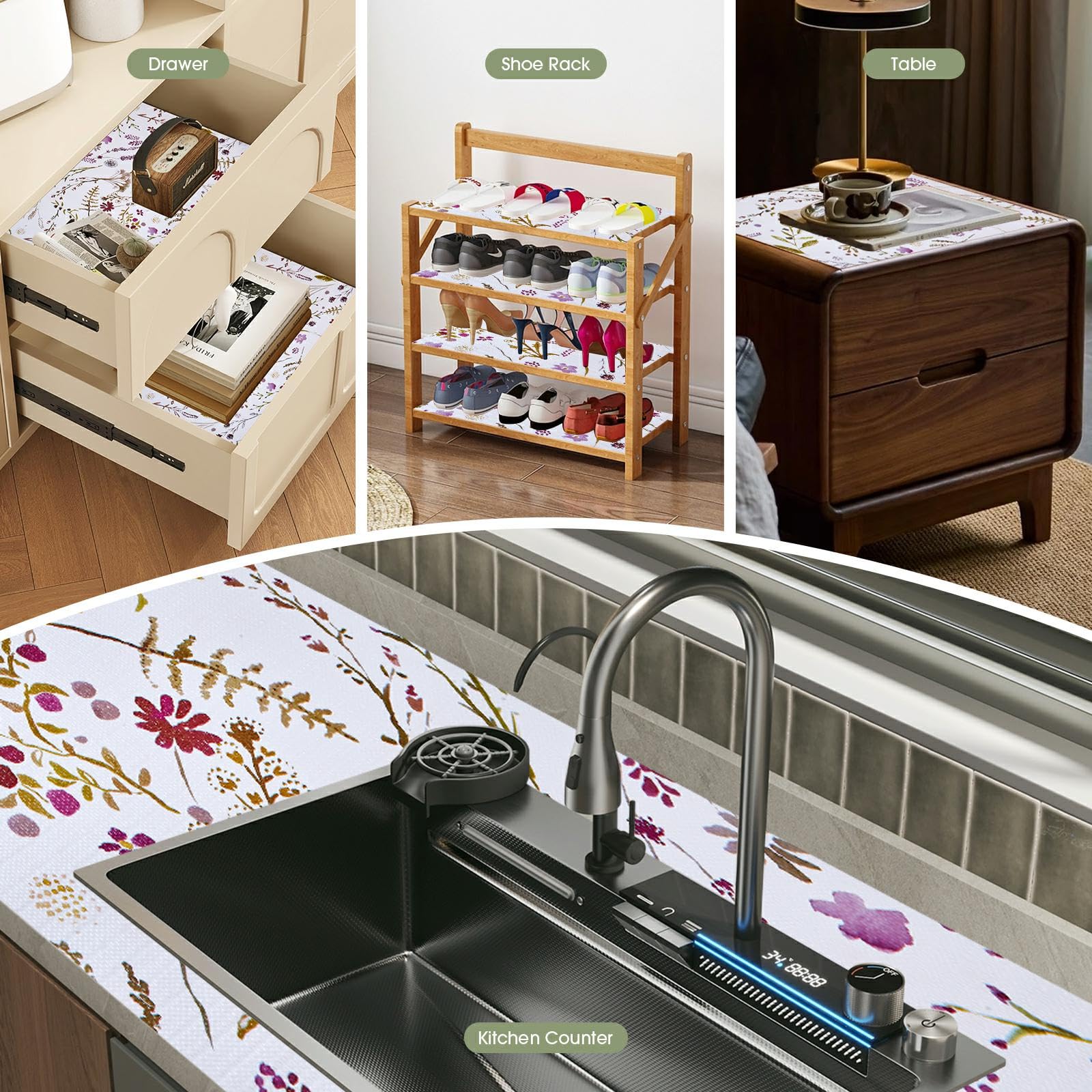 Floral Kitchen Cabinet Shelf Liner (240 Sq Ft)