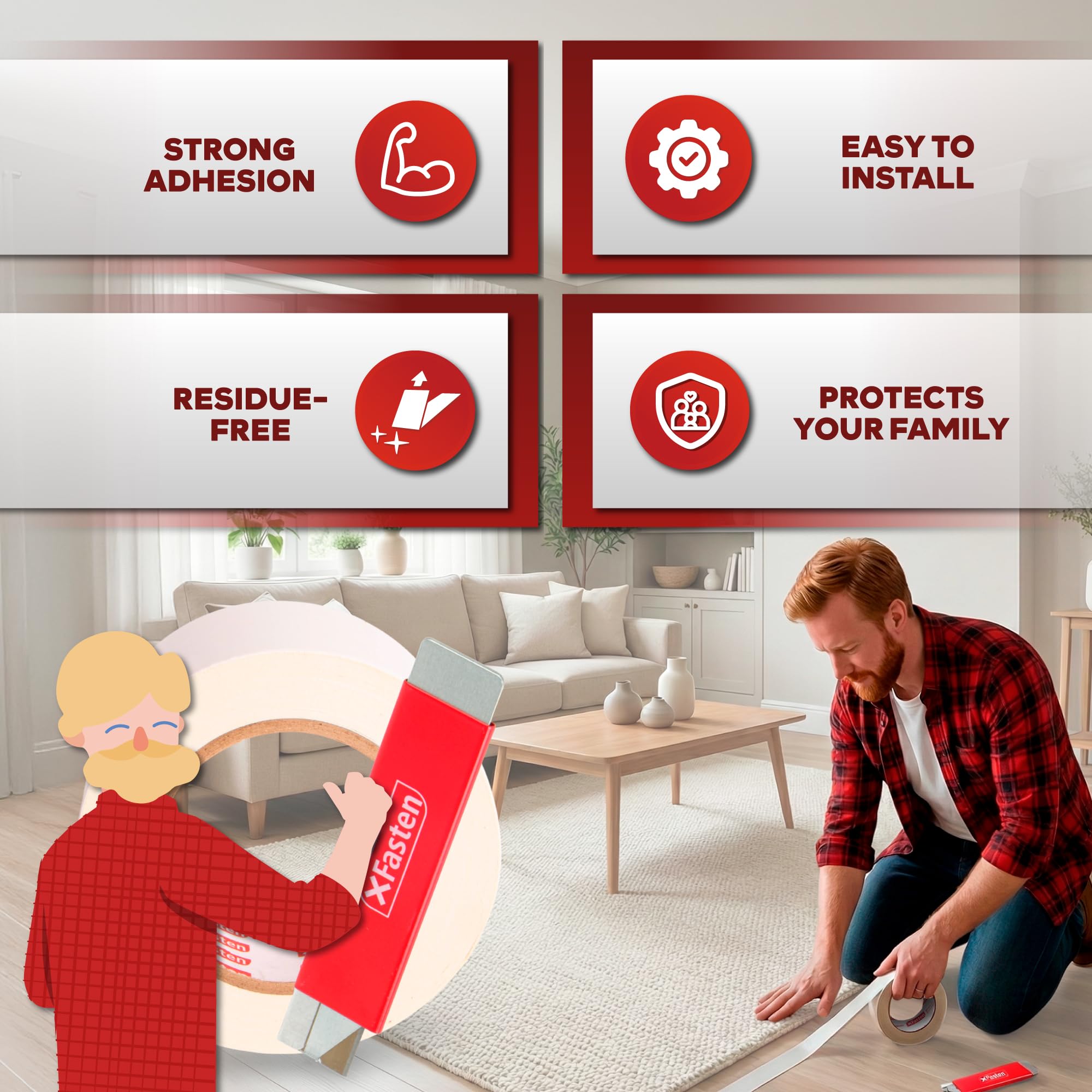 Double Sided Carpet Tape for Area Rugs (90 Foot)