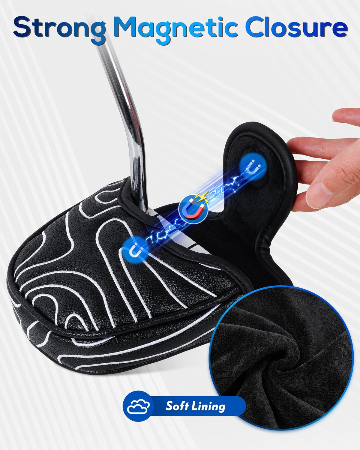 Golf Mallet Putter Cover Pure Black Heel Shafted Mallet Putter Headcover