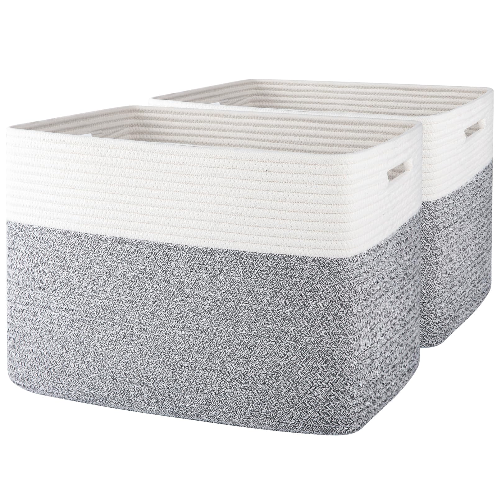 2 PACK Tall Storage baskets 42L Blanket Basket Living Room Grey (2 Count)