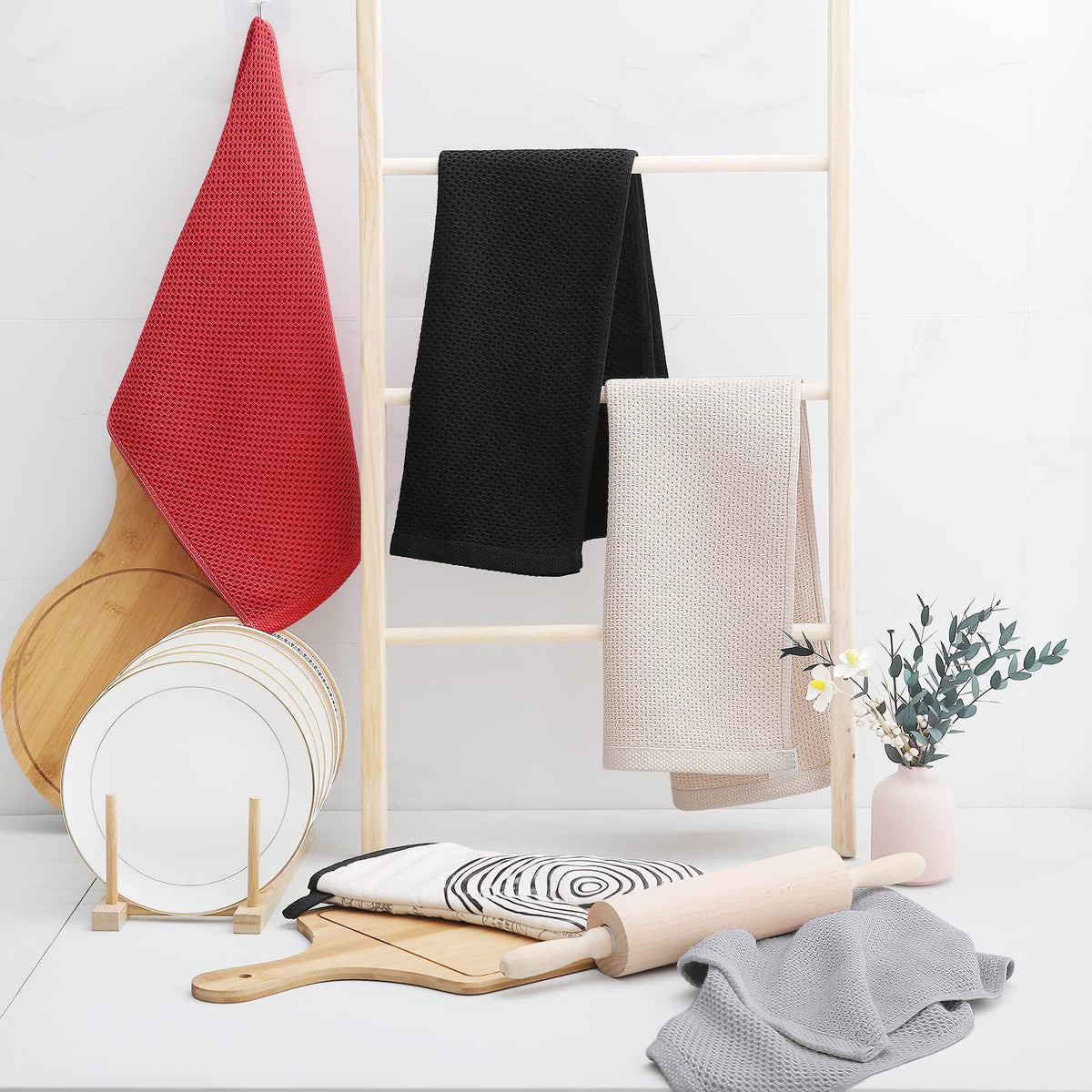 100% Cotton Waffle Weave Kitchen Dish Towels 6 (6 Count)