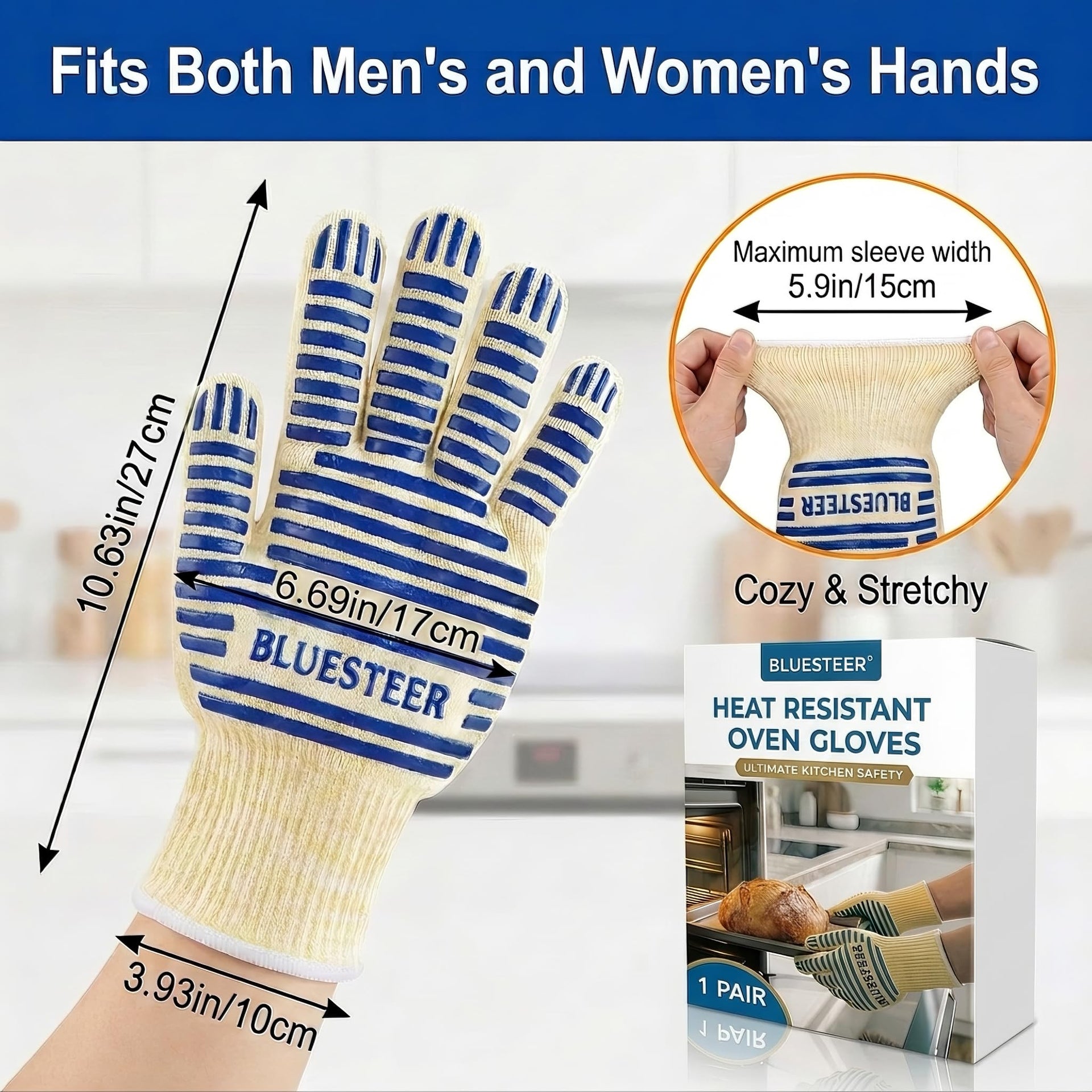 Oven Gloves Heat Resistant 540 Degrees Grilling Gloves (9 Ounce)