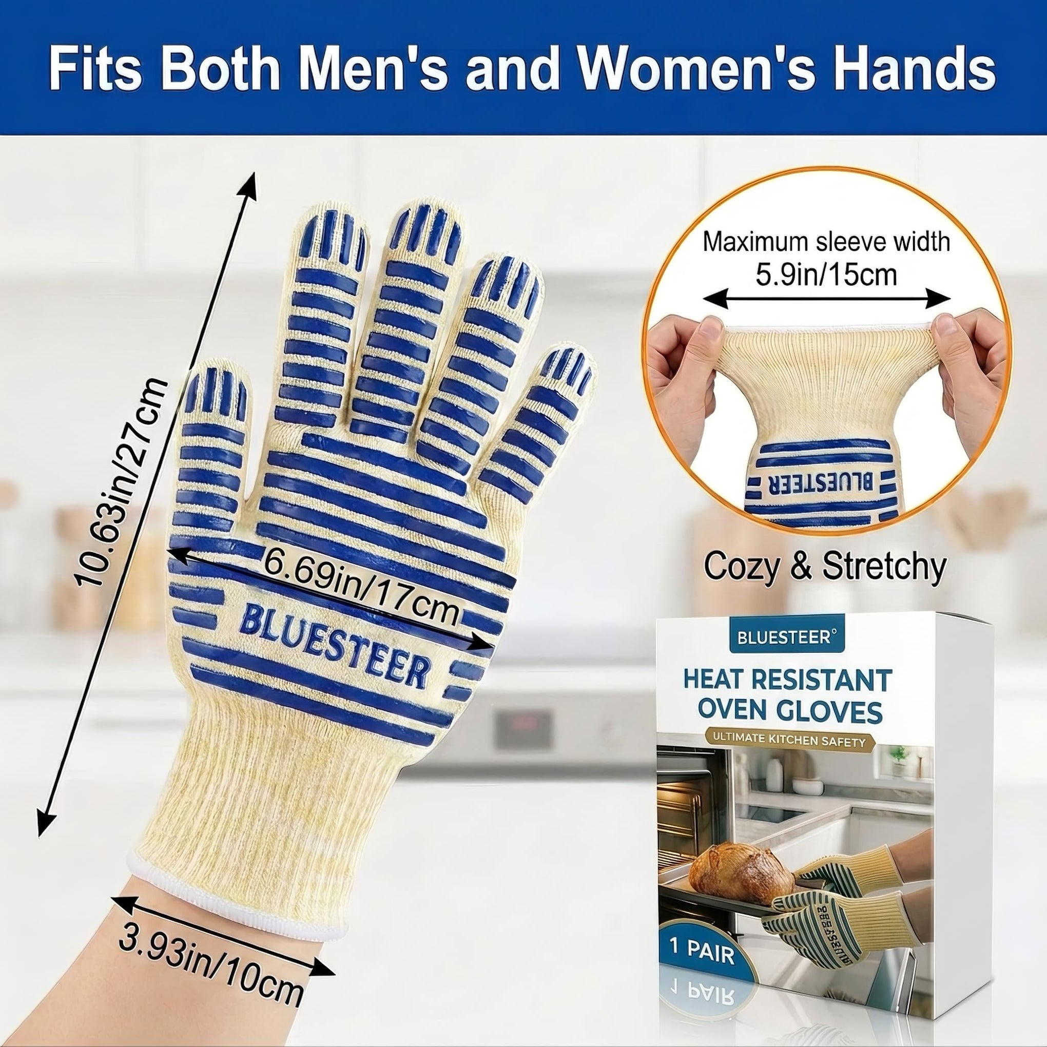 Oven Gloves Heat Resistant 540 Degrees Grilling Gloves (9 Ounce)