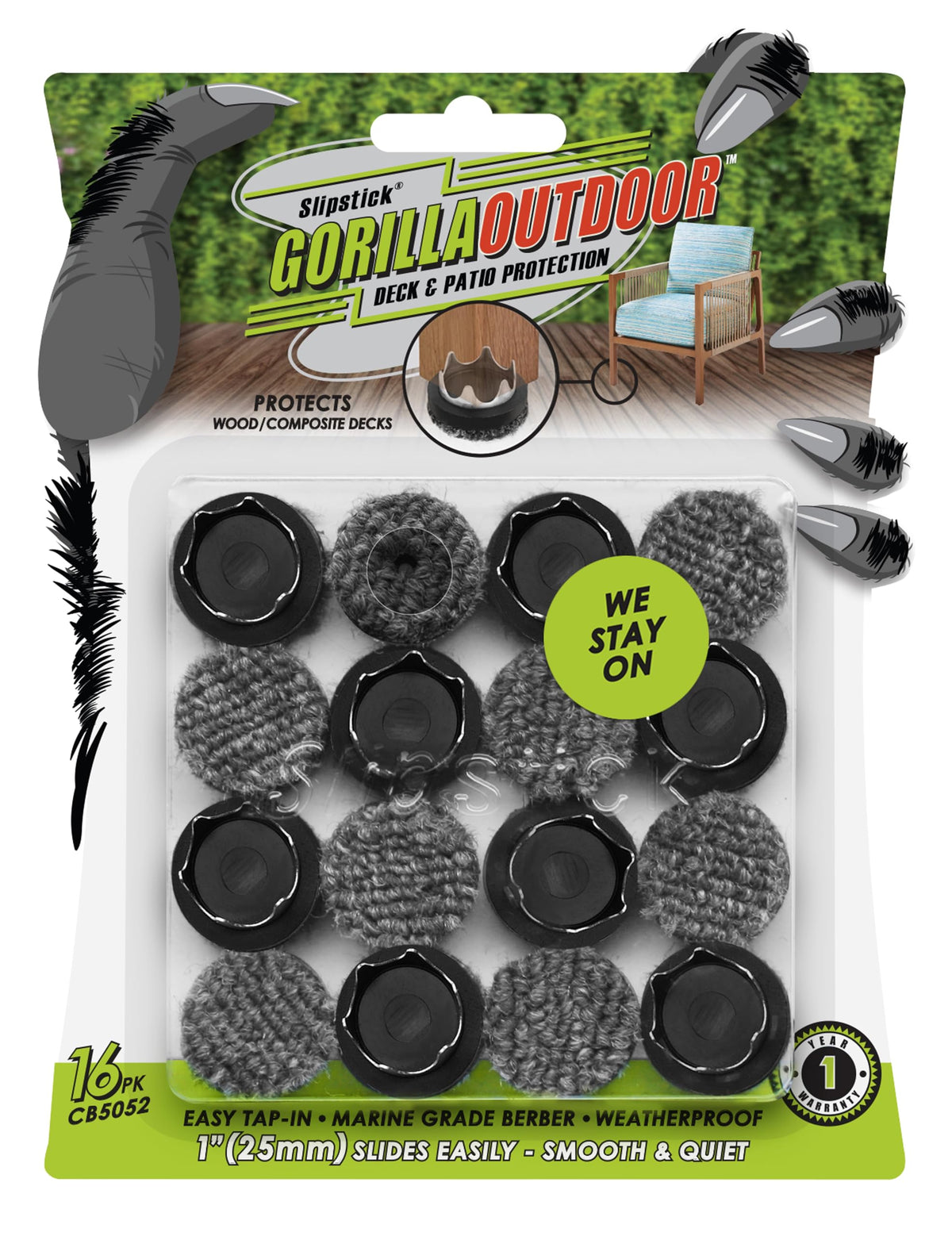 GorillaOutdoor 1 inch Round Furniture Feet Floor Protectors (16 Count)
