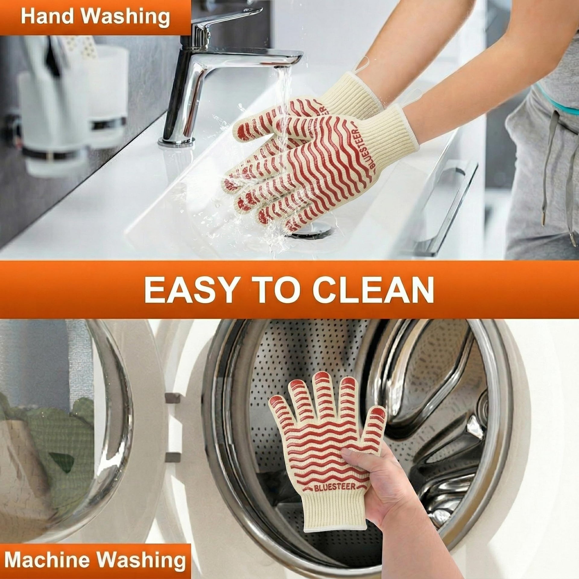 Oven Gloves 932°F Heat Resistant Oven Mitts with Fingers (9.6 Ounce)