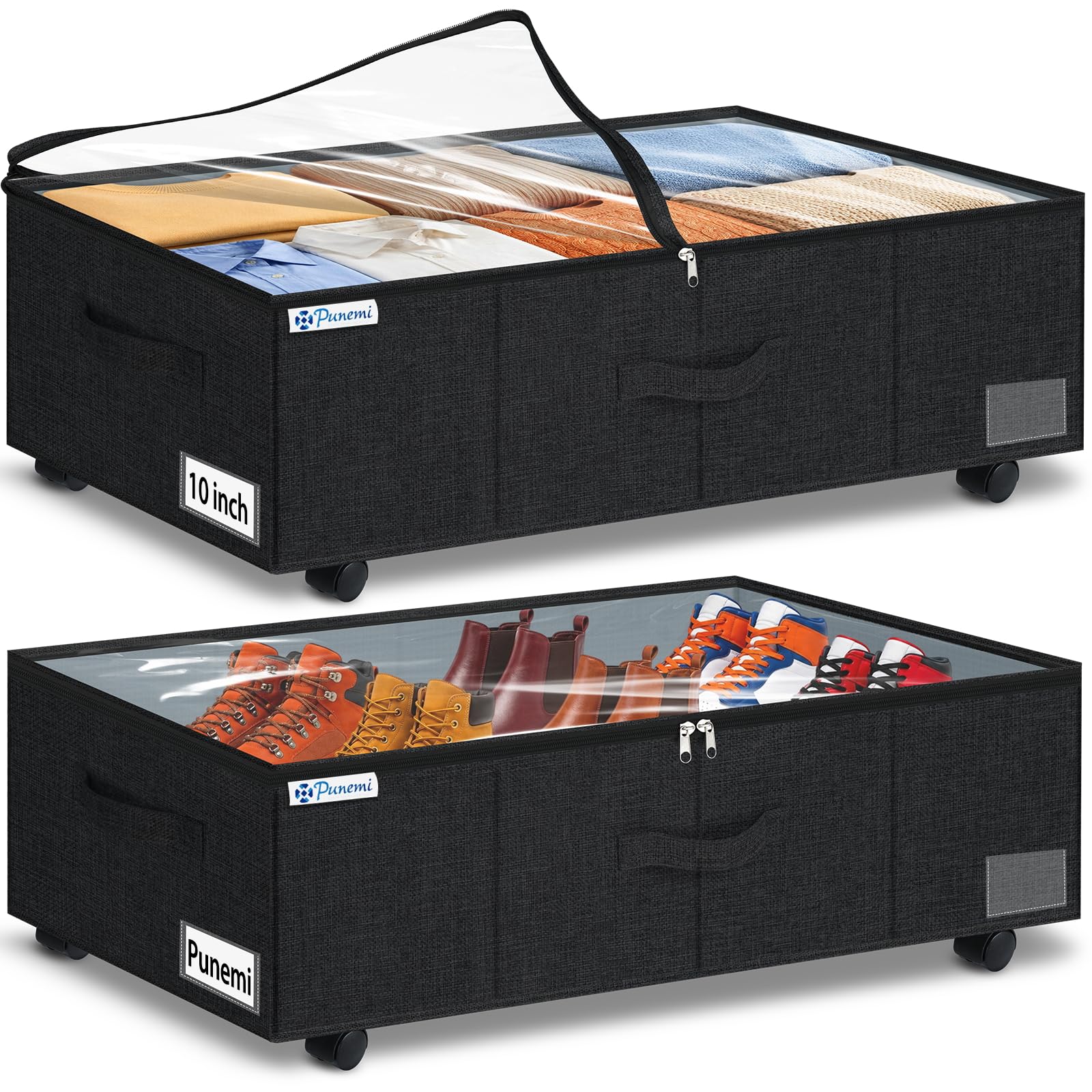 10 inch Tall Under Bed Storage Bins with Wheels (2 Count)