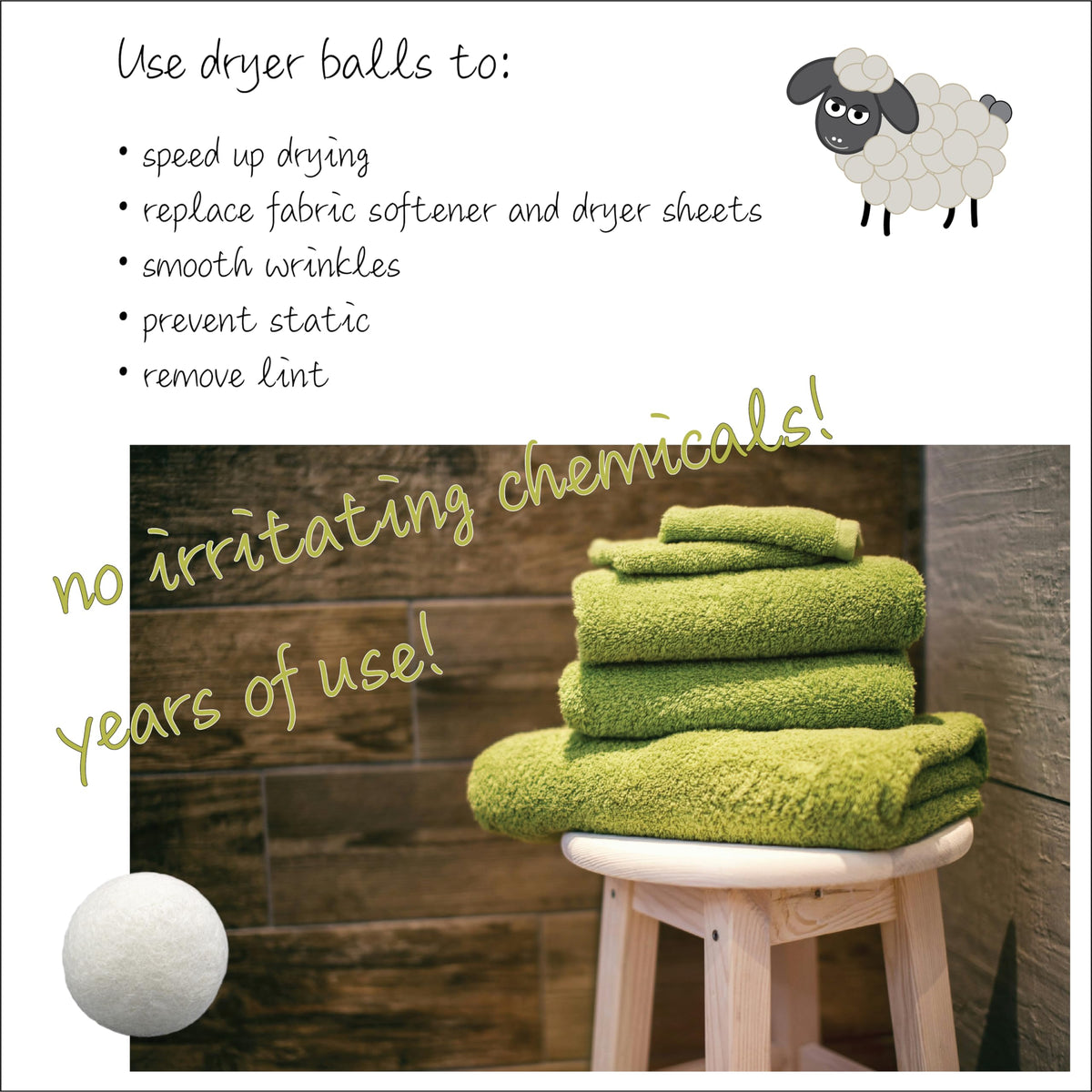 Wool Dryer Balls + Felt Storage Bin (6 Count)