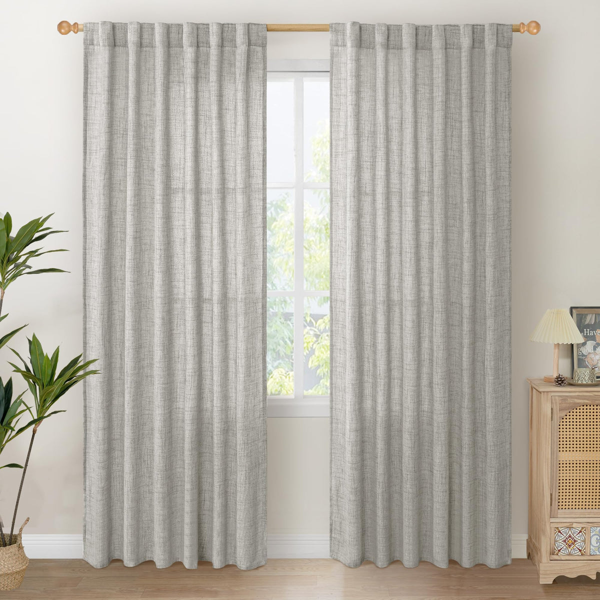 Dark Grey Linen Curtains 80 Inch Length 2 Panels for Living Room (2 Count)