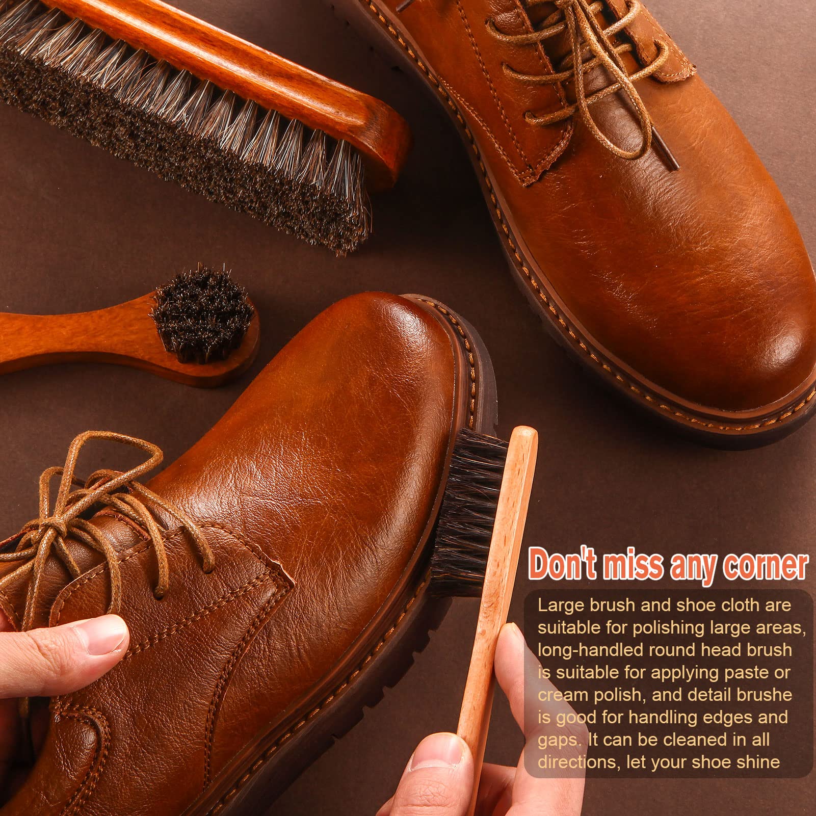 4 Pcs Horsehair Shine Shoes Brush Kit Polish Dauber Applicators Cleaning Leather Shoes Boots Care Brushes Suede Cleaner Brush with Microfiber Shoe Cloth (3 Count)
